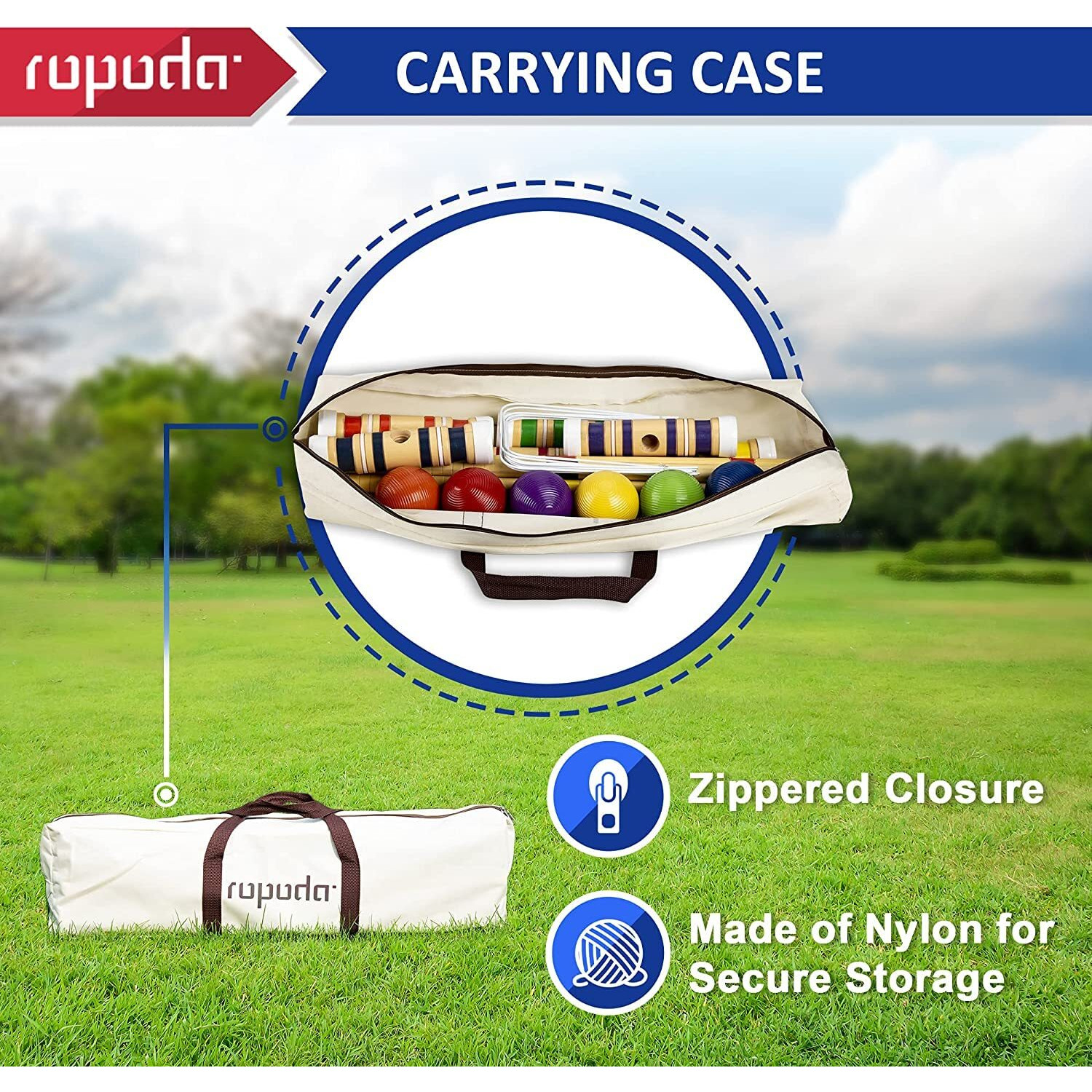 Ropoda Six-Player Croquet Set With Wooden Mallets, Colored Balls, Sturdy Carrying Bag For Adults &Kids, Perfect For Lawn,Backyard,Park And More
