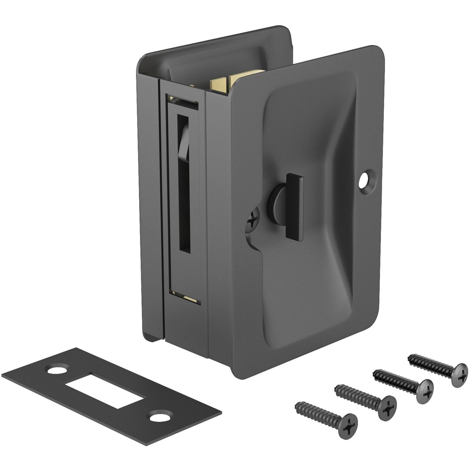 Richelieu Hardware 1701Fbpsbc Onward Rectangular Pocket Door Pull With Privacy Lock, 3-1/4 In (82 Mm), Black