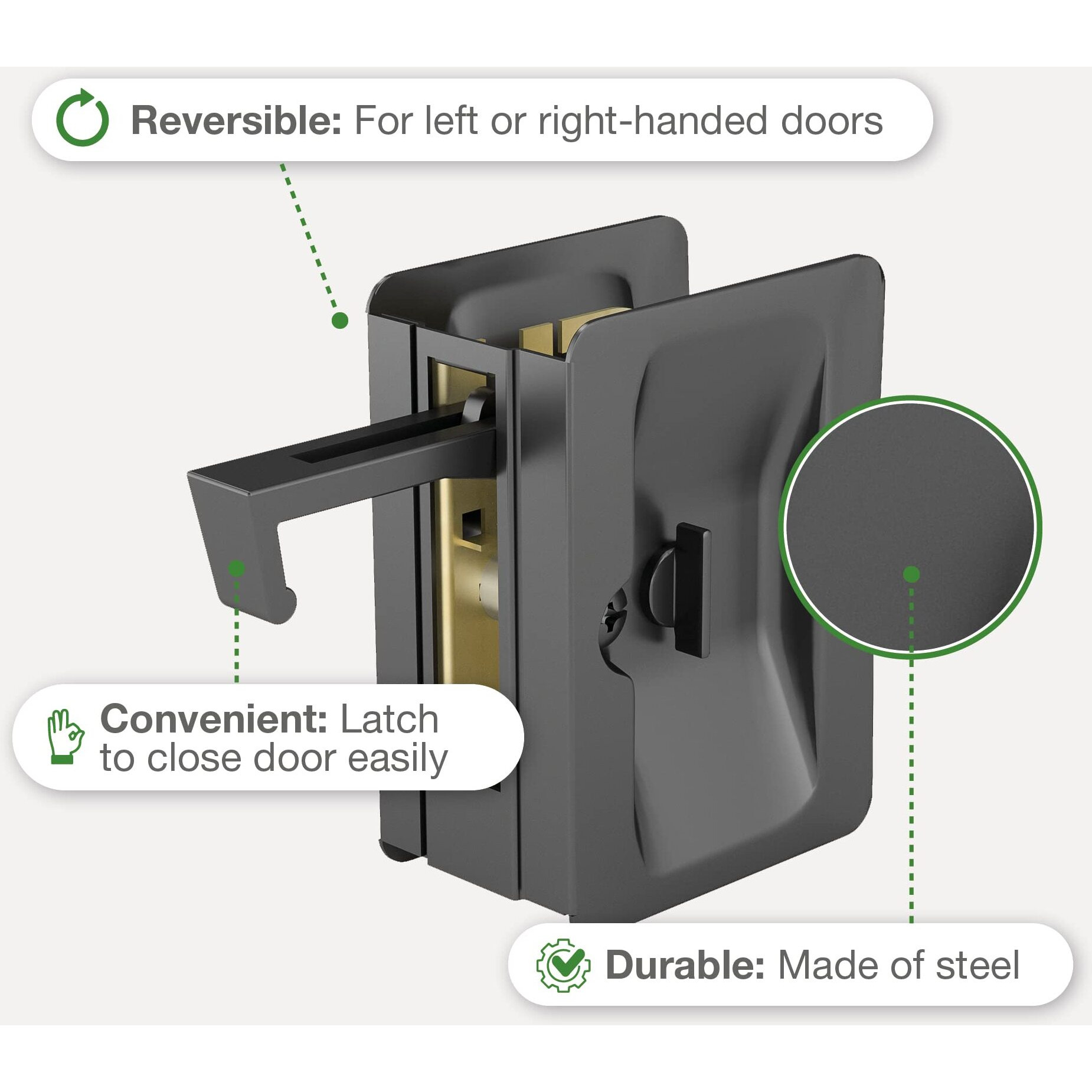 Richelieu Hardware 1701Fbpsbc Onward Rectangular Pocket Door Pull With Privacy Lock, 3-1/4 In (82 Mm), Black