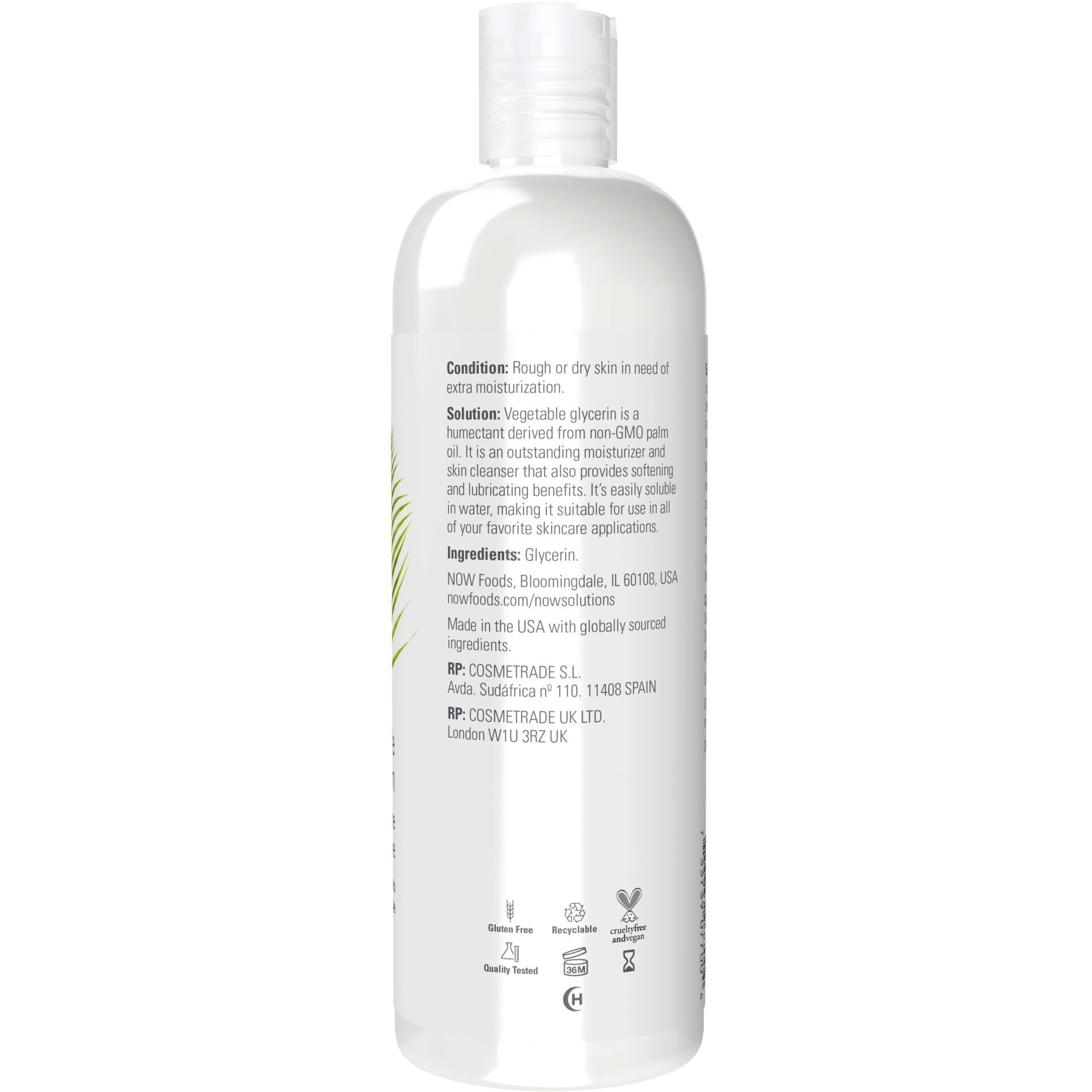 Now Foods Solutions, Vegetable Glycerin, 100% Pure, Versatile Skin Care, Softening And Moisturizing, 16-Ounce