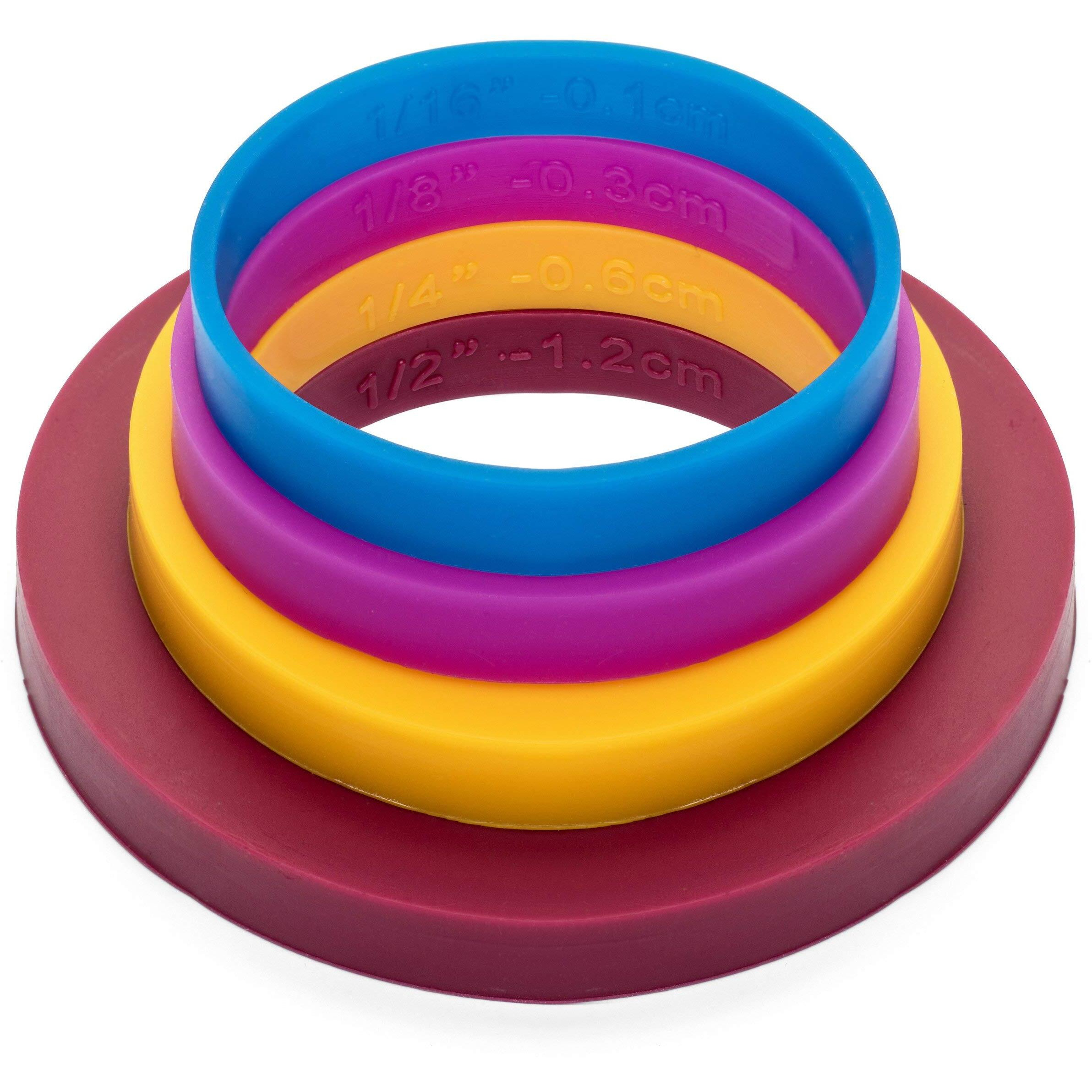 Greenolive Rolling Pin Guide Ring Spacer Bands (8 Piece Set) Multicolored Flexible Silicone Slip On Baking Accessories Fit 1 3/4    To 2    Wide Dough Rollers