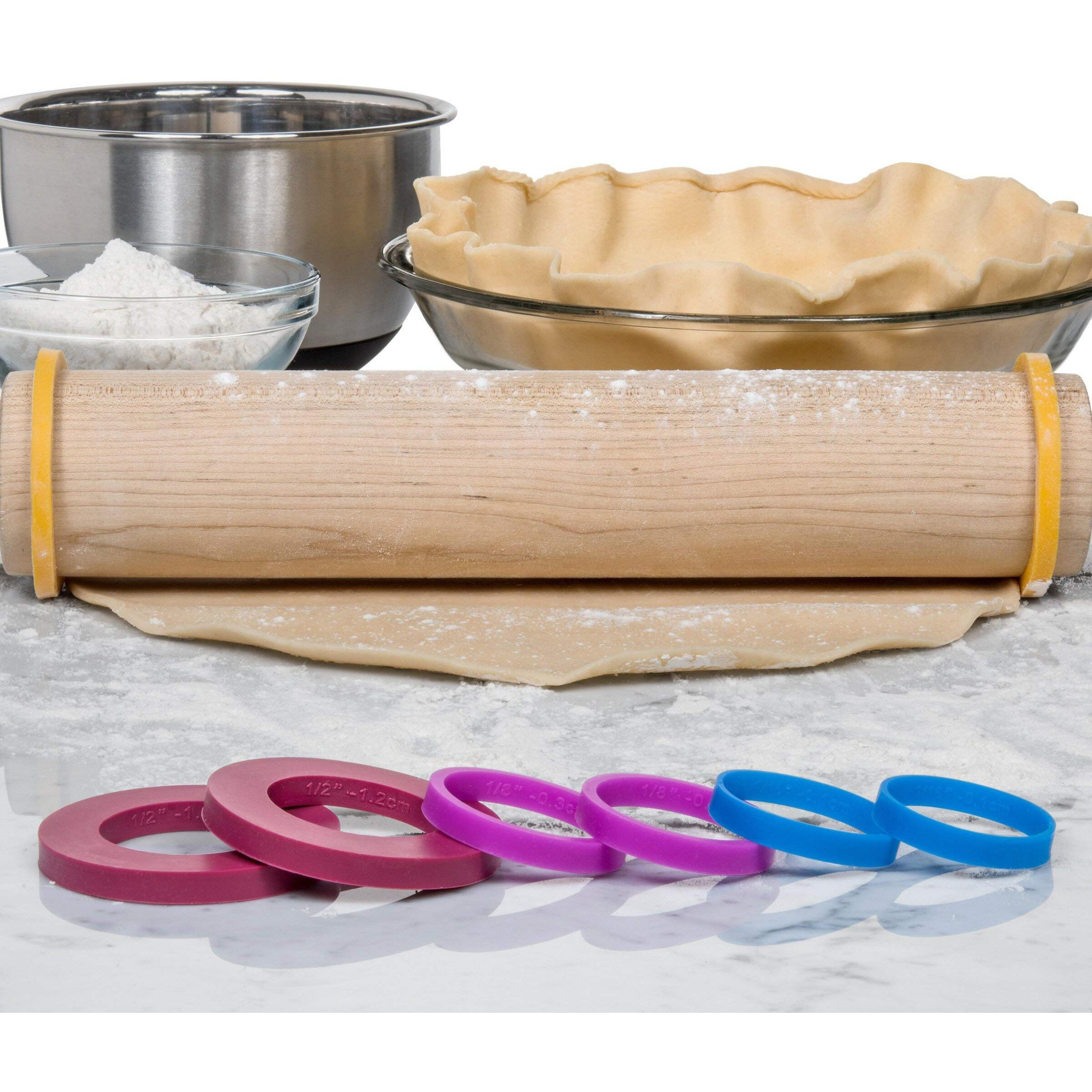 Greenolive Rolling Pin Guide Ring Spacer Bands (8 Piece Set) Multicolored Flexible Silicone Slip On Baking Accessories Fit 1 3/4    To 2    Wide Dough Rollers