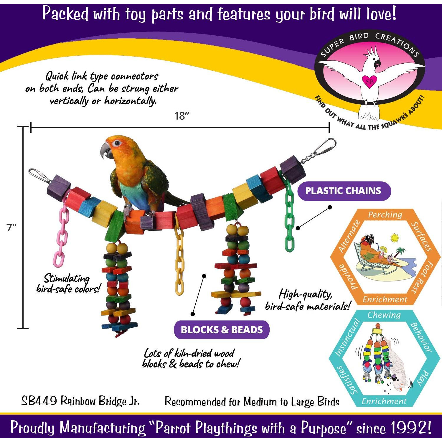 Super Bird Creations Sb449 Rainbow Bridge Jr, Medium Size, 18    X 3    X 7