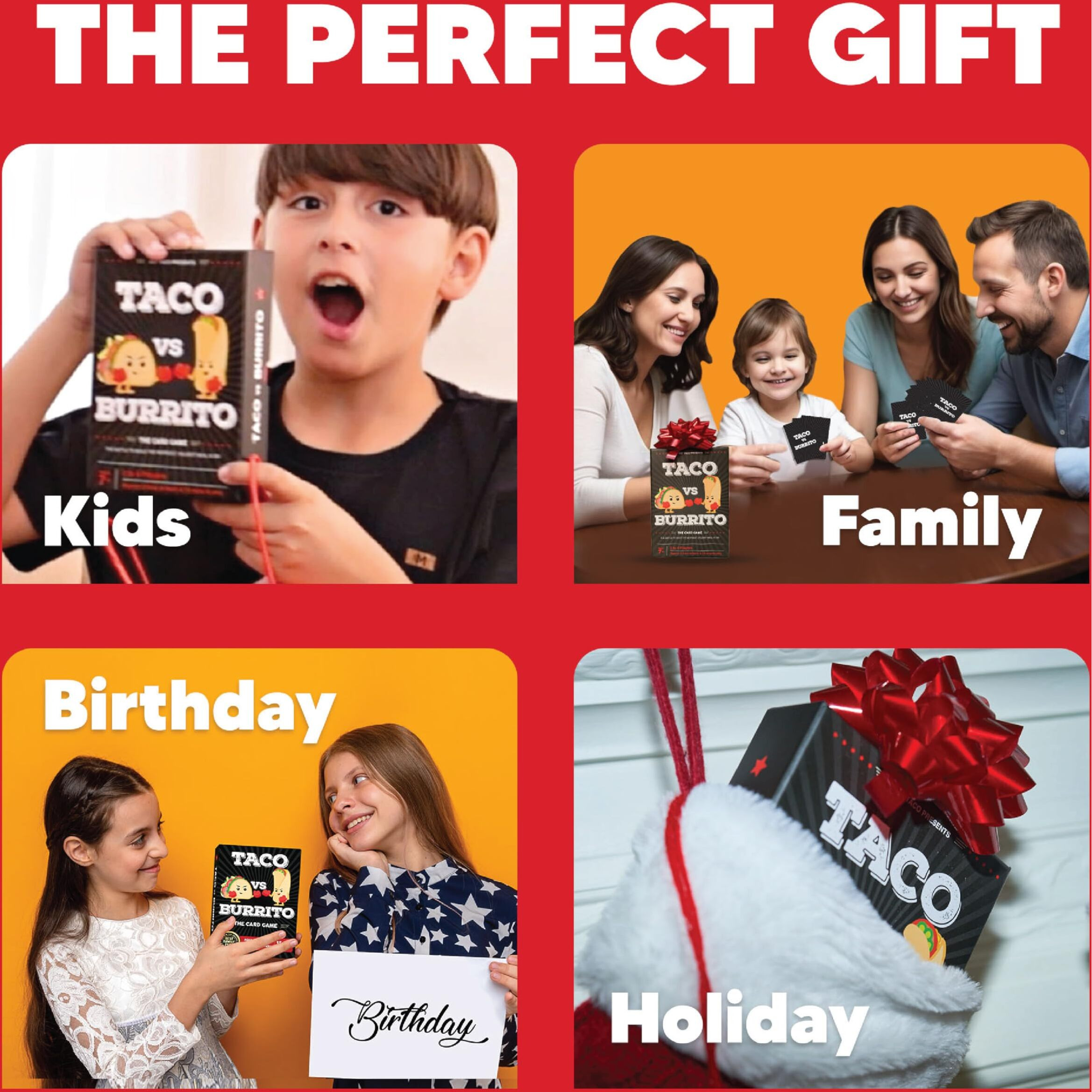 Taco Vs Burrito Family Board Games For Kids 6-8, 8-12 & Up - Fun Travel Family Card Games For Everyone, Gifts For 7, 8, 9 And 10 Year Old Boys And Girls