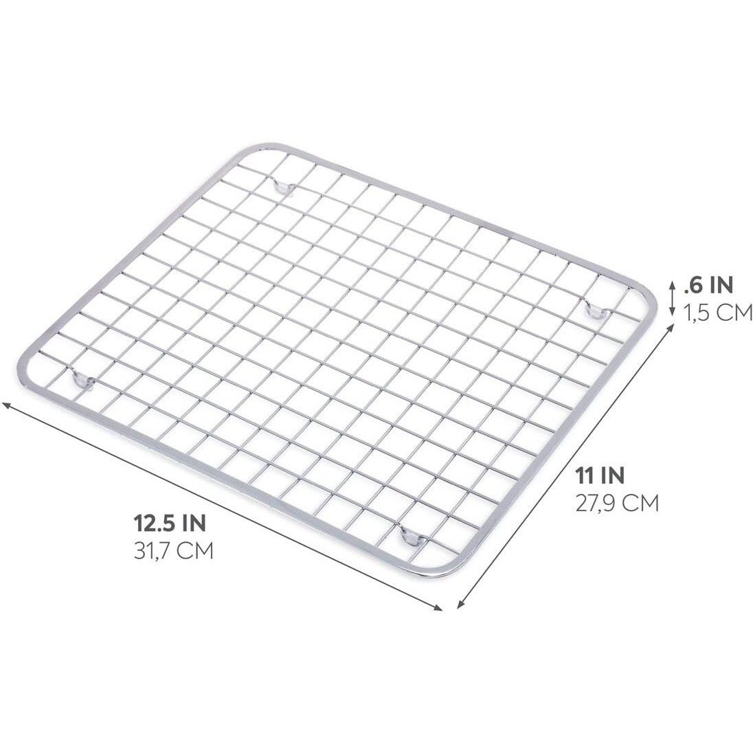 Idesign Metal Kitchen Sink Protector Grid For Kitchen, Bathroom, Basement, Garage, The Gia Collection - 12.75"" X 11"", Polished Stainless Steel