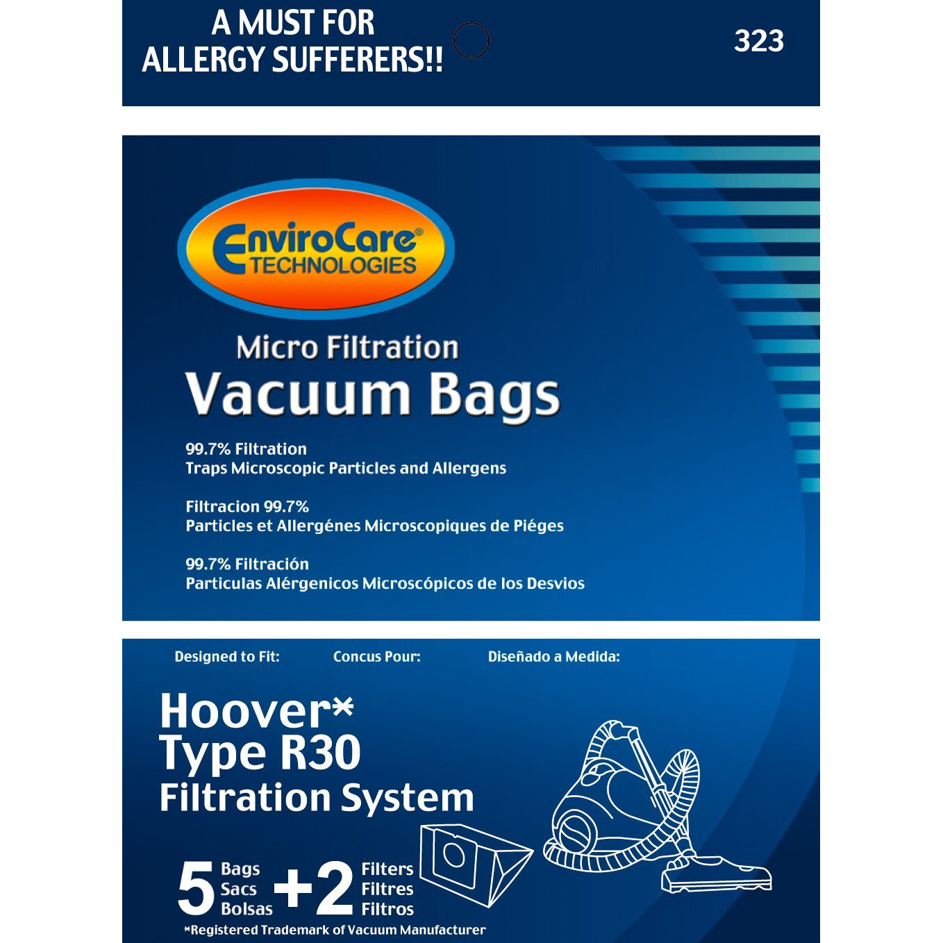 Envirocare Replacement Micro Filtration Vacuum Cleaner Dust Bags Designed To Fit Hoover R30 Canisters. 5 Bags And 2 Filters