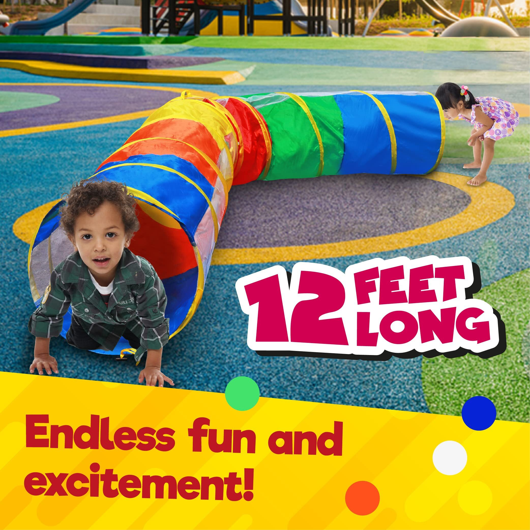 Hide N Side 2-Pack 6Ft/12Ft Crawl Through Play Tunnel Toy, Pop Up Tunnel For Kids Toddlers Dogs Babies Infants & Children Gift Indoor & Outdoor Tube
