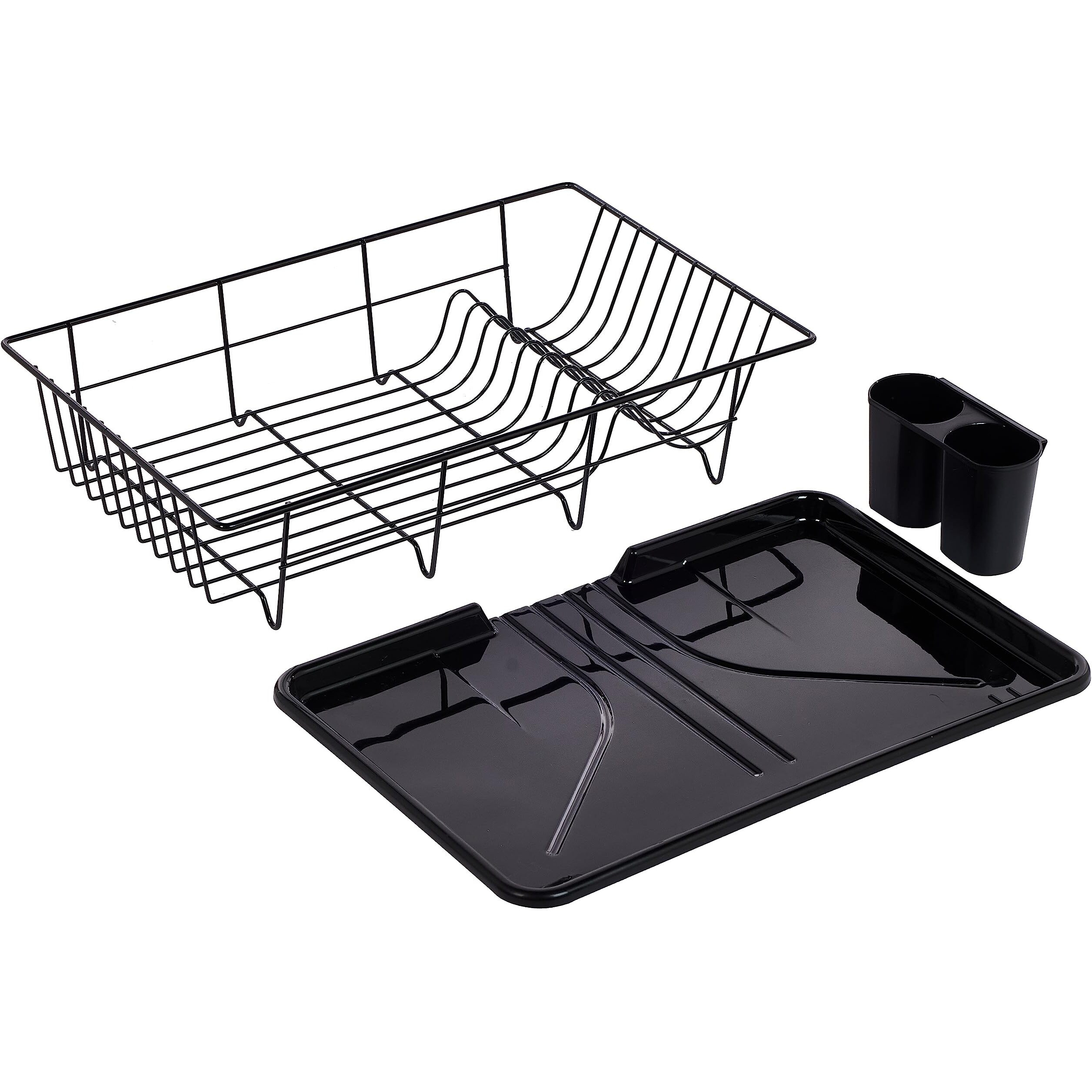 Sweet Home Collection Dish Drainer Drain Board And Utensil Holder Simple Easy To Use, 19"" X 12"" X 5"", Black