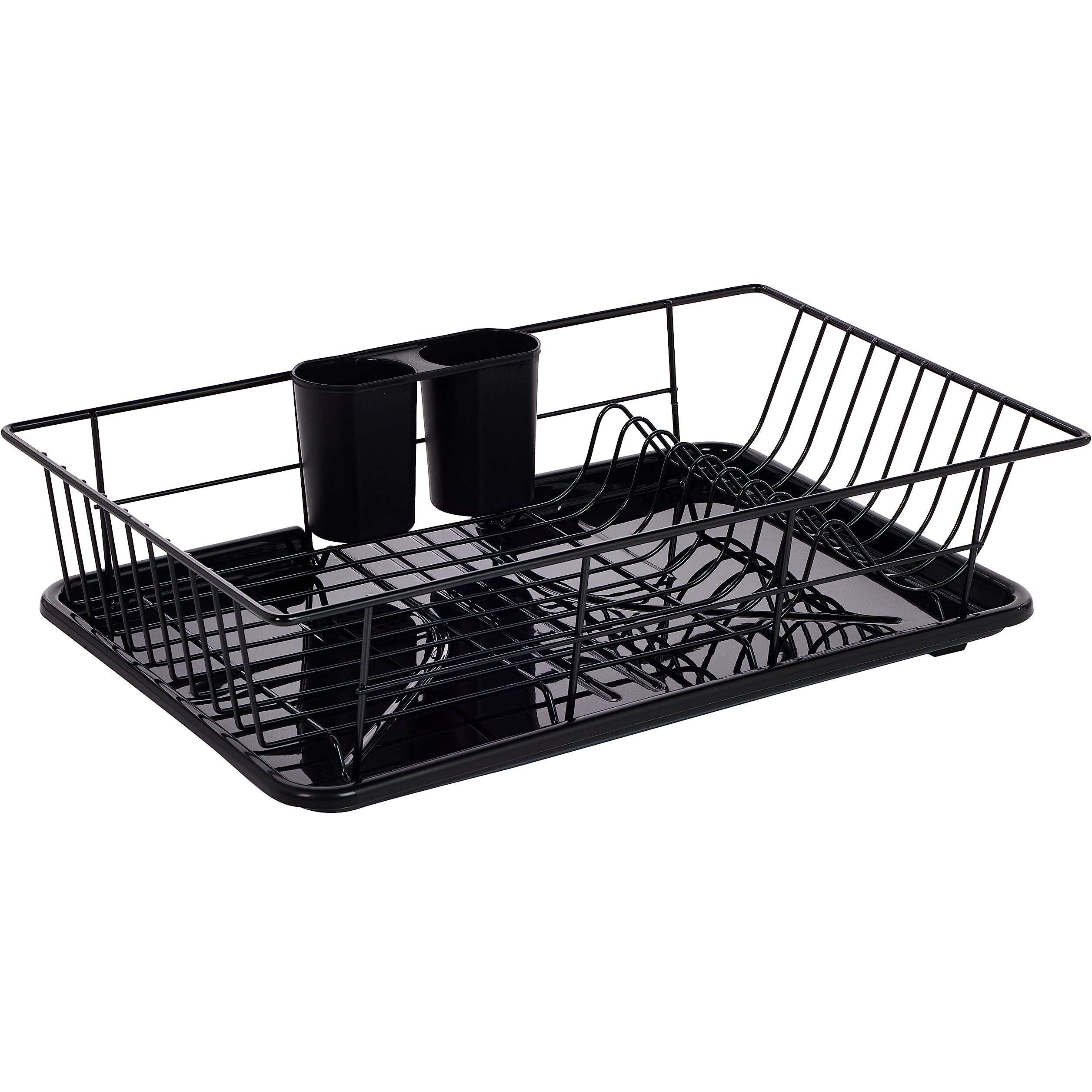 Sweet Home Collection Dish Drainer Drain Board And Utensil Holder Simple Easy To Use, 19"" X 12"" X 5"", Black