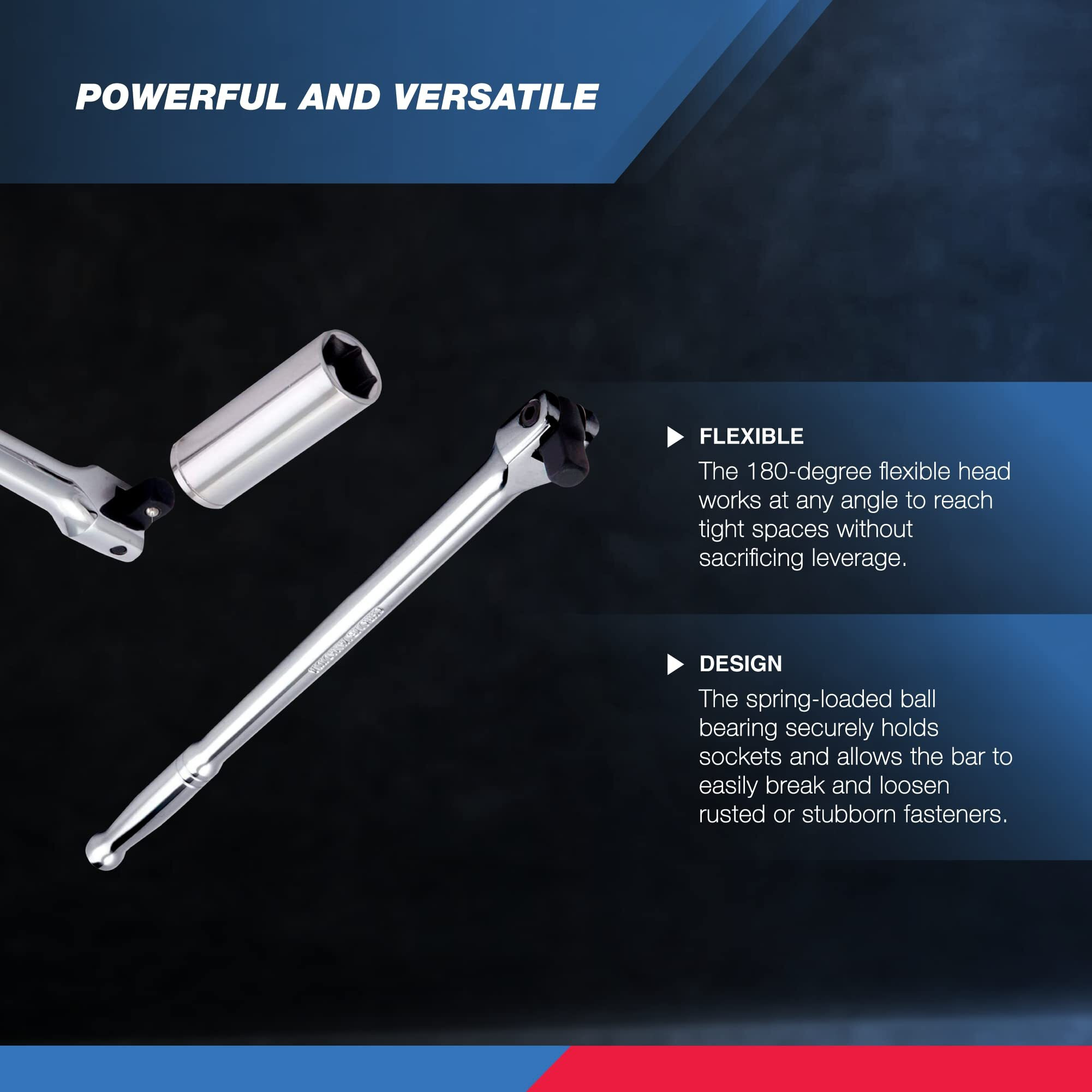 Neiko 00206A 1/2"" Breaker Bar, 1/2-Inch Drive 24-Inch Breaker Bar, Flex Head Chrome-Moly Cr-Mo, Lug Nut Wrench, Tire Bar, Cheater Bar
