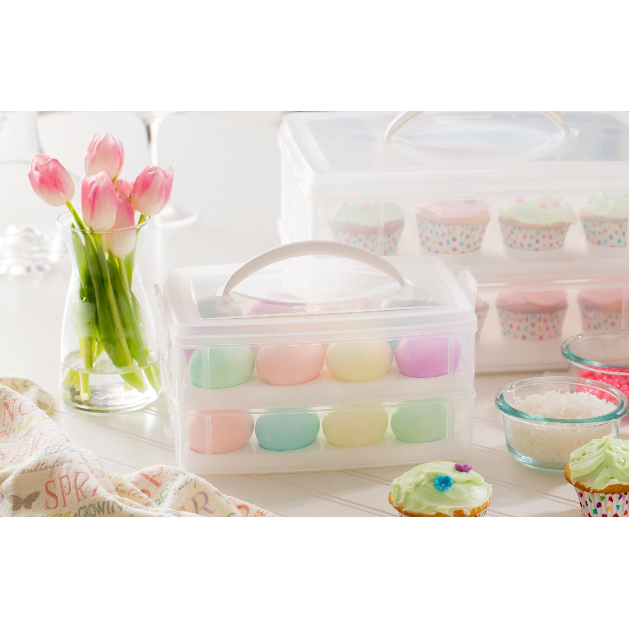 Snapware Snap 'N Stack Portable Storage Carrier With Lid For Eggs, Bpa-Free Egg Holders, Dessert Carrier With Stackable Trays, Microwave, Freezer And Dishwasher Safe(Clear)