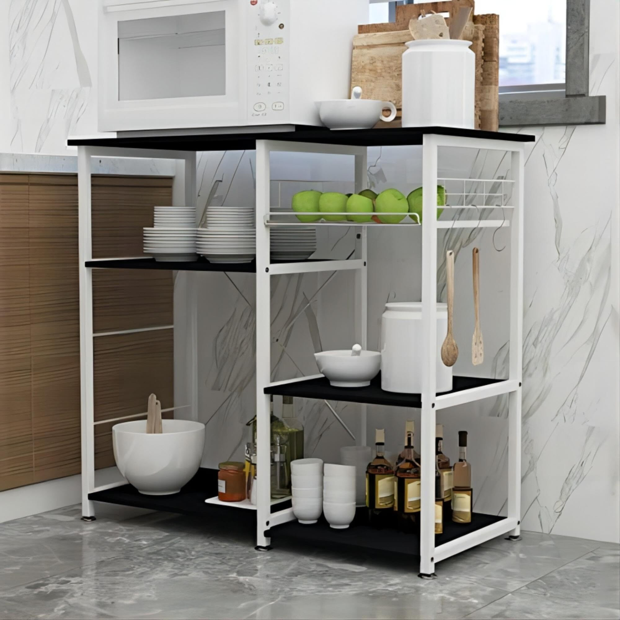 Soges 3-Tier Kitchen Baker's Rack, Utility Microwave Oven Stand With Storage, Coffee Bar Station, Workstation Kitchen Shelf Cart, Walnut Black