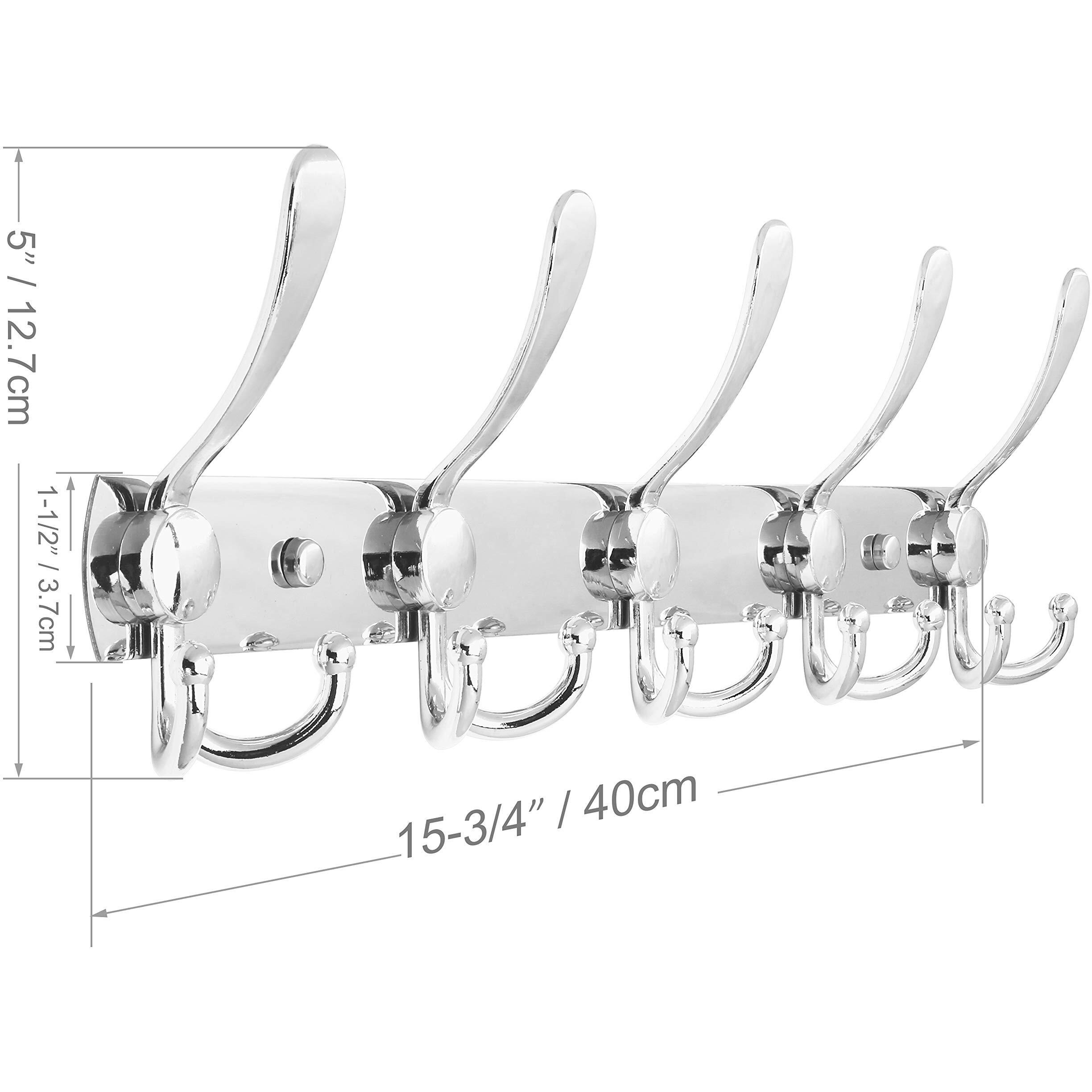 Webi Coat Rack Wall Mount,Coat Hooks Wall Mount,Coat Hanger Wall,Hook Rack Rail,5 Triple Hooks For Hanging Coats,Hats,Jacket,Clothes,Chrome