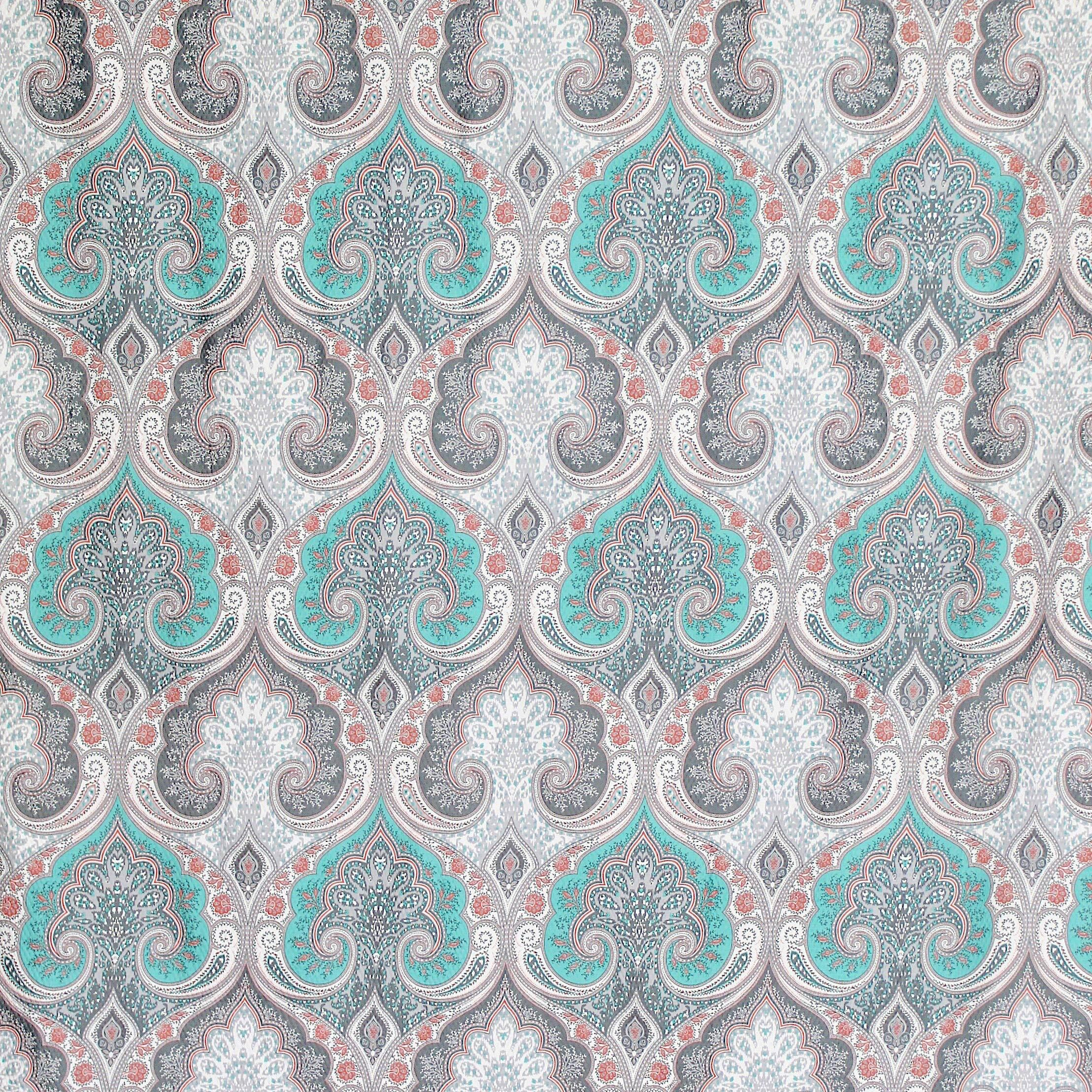 Boho Floral Damask Fabric Shower Curtain For Bathroom Teal Pink Grey