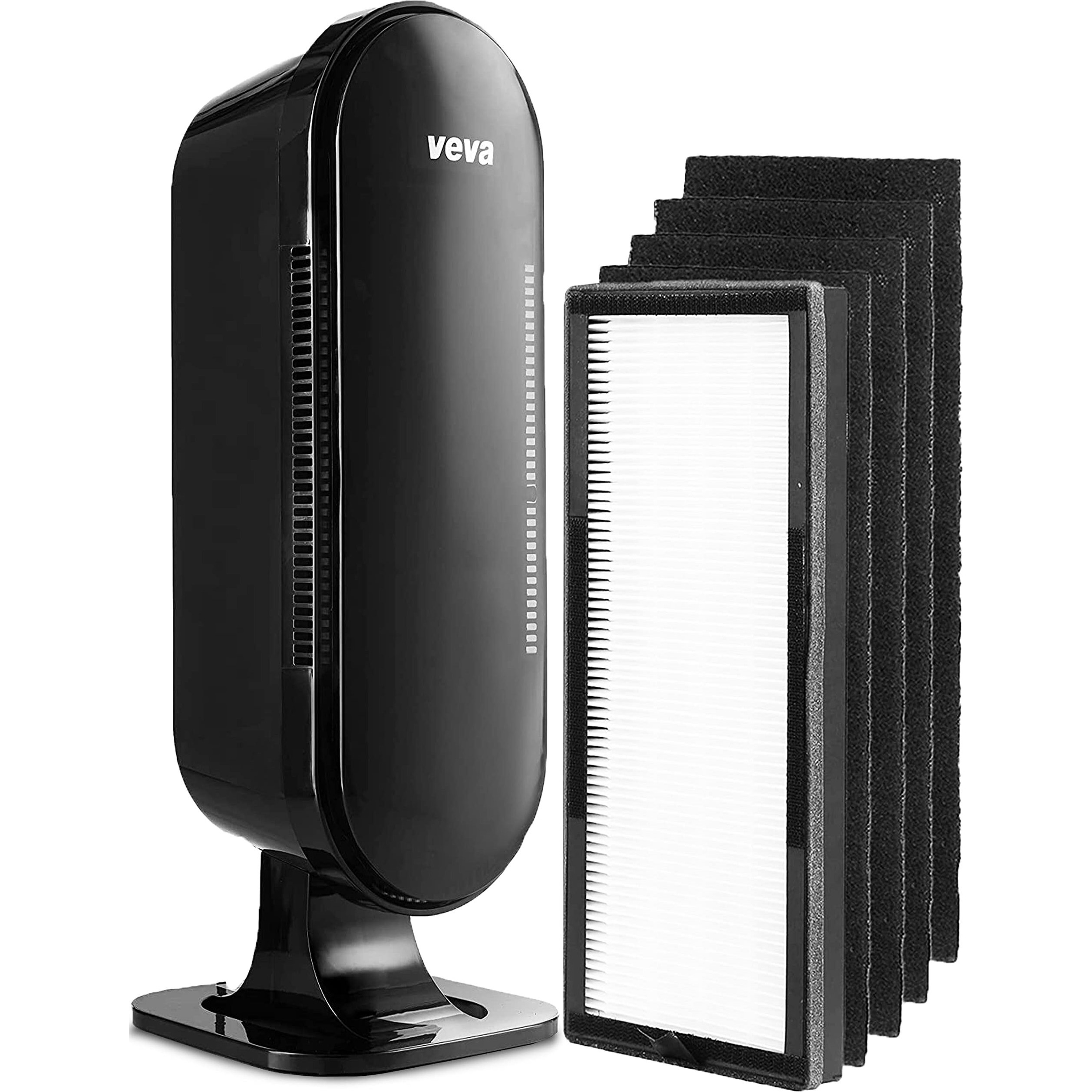 Veva 8000 Black Air Purifier For Home, Pets Hair, Dander, Large Room, 325 Sq Ft., Hepa Filter & 4 Premium Activated Carbon Pre Filters Removes Allergens, Smoke, Dust, Pet & Odor For Home & Office