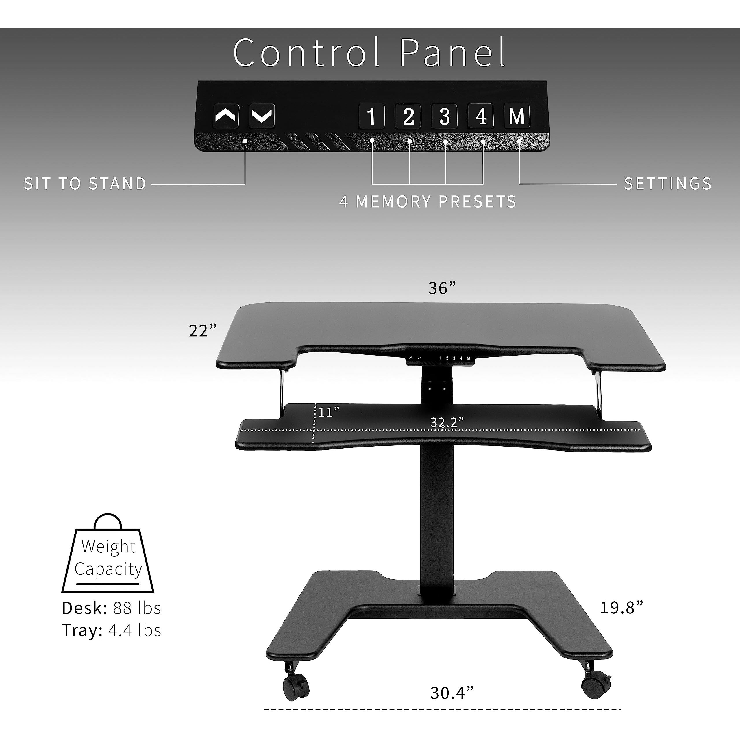 Vivo Black Electric Mobile Height Adjustable 36 Inch Dual Platform Standing Desk With Wheels, Rolling Small Space Table, Sit Stand Workstation, Desk-V111Vt