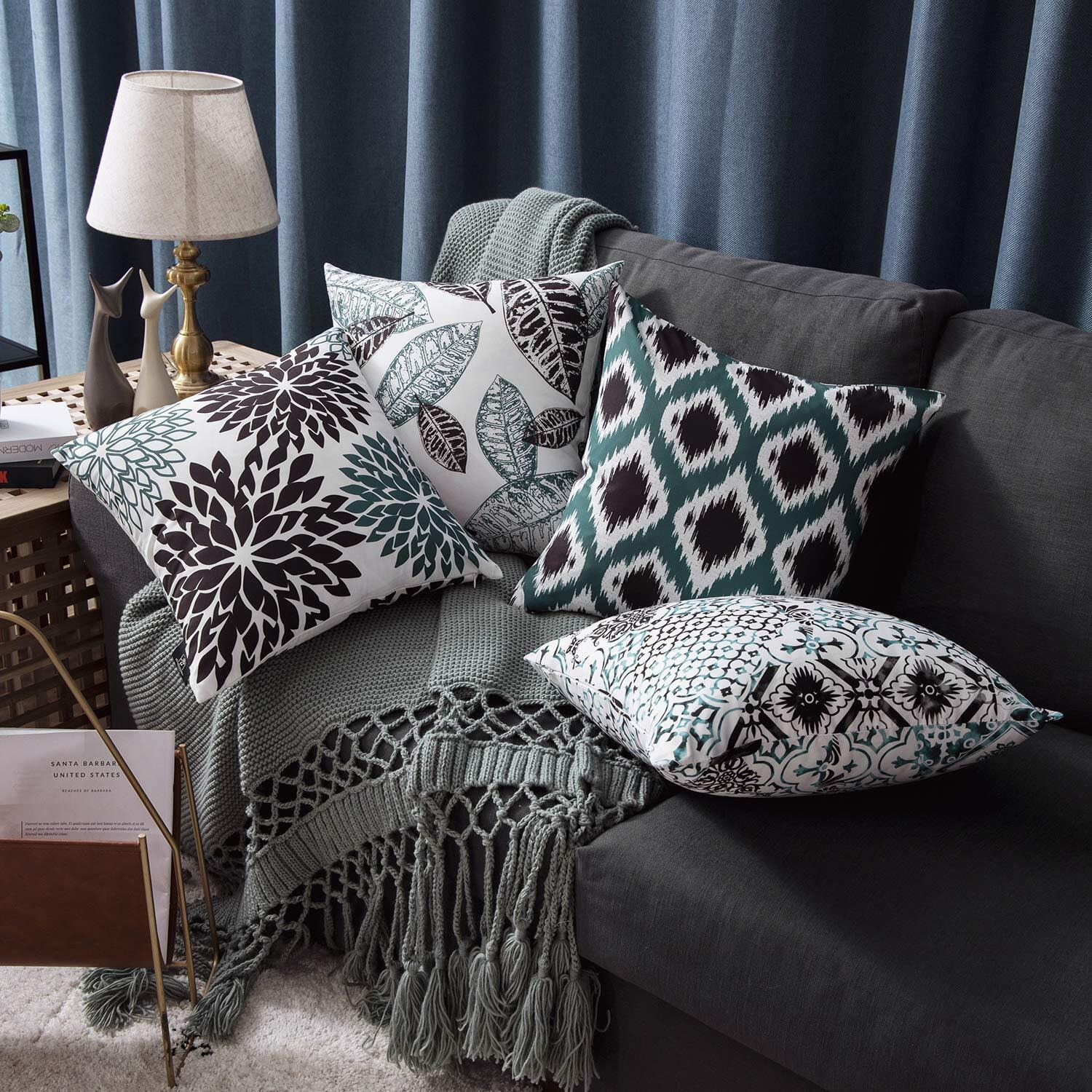 Phantoscope New Living Series Decorative Throw Pillow Case Cushion Cover Black 18"" X 18"" Set Of 4