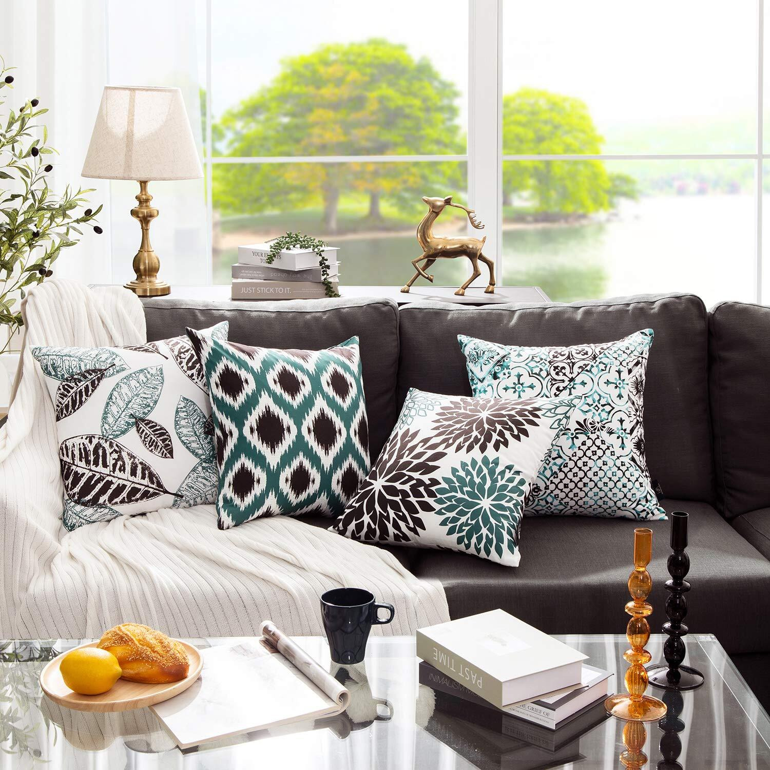 Phantoscope New Living Series Decorative Throw Pillow Case Cushion Cover Black 18"" X 18"" Set Of 4