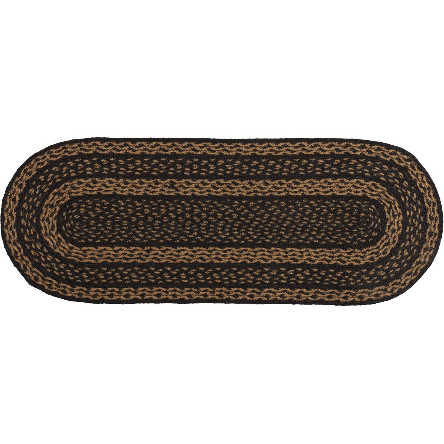 Vhc Brands Farmhouse Primitive Jute Black Textured Striped Oval Table Runner 13"&quotX36""