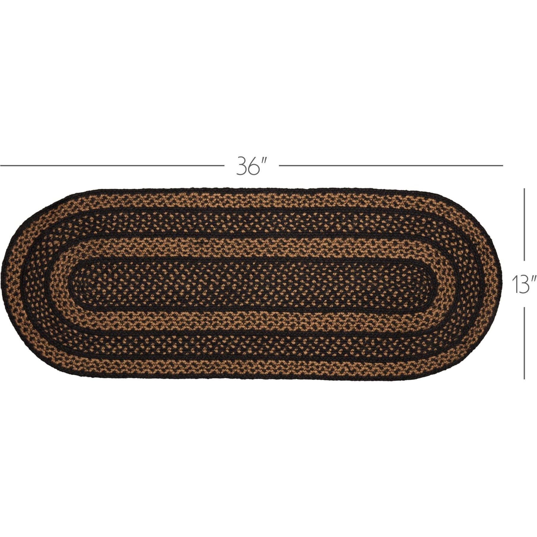 Vhc Brands Farmhouse Primitive Jute Black Textured Striped Oval Table Runner 13"&quotX36""