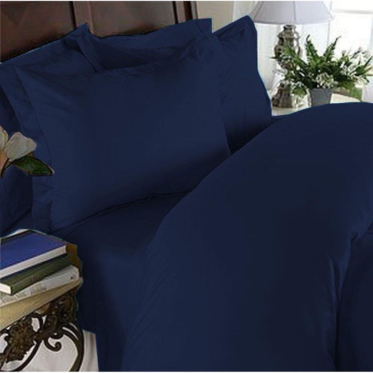 Elegance Linen  1500 Thread Count Wrinkle Resistant 4 Pc Sheet Set, Deep Pocket Up To 18"" - All Size And Colors , King Navy