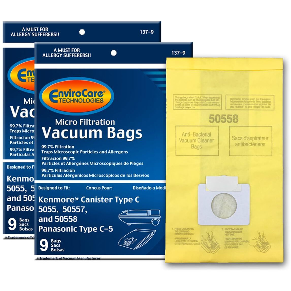 Envirocare Replacement Micro Filtration Vacuum Cleaner Dust Bags Designed To Fit Kenmore Canister Type C Or Q 50555, 50558, 50557 And Panasonic Type C-5 18 Pack