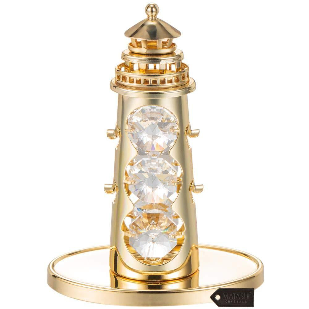Matashi 24K Gold Plated Lighthouse D  Cor Ornament With Crystals | Table Top Showpiece For Living Room | Gift For Christmas Decoration, Birthday, Anniversary | Present For Mom Daughter Friends Family