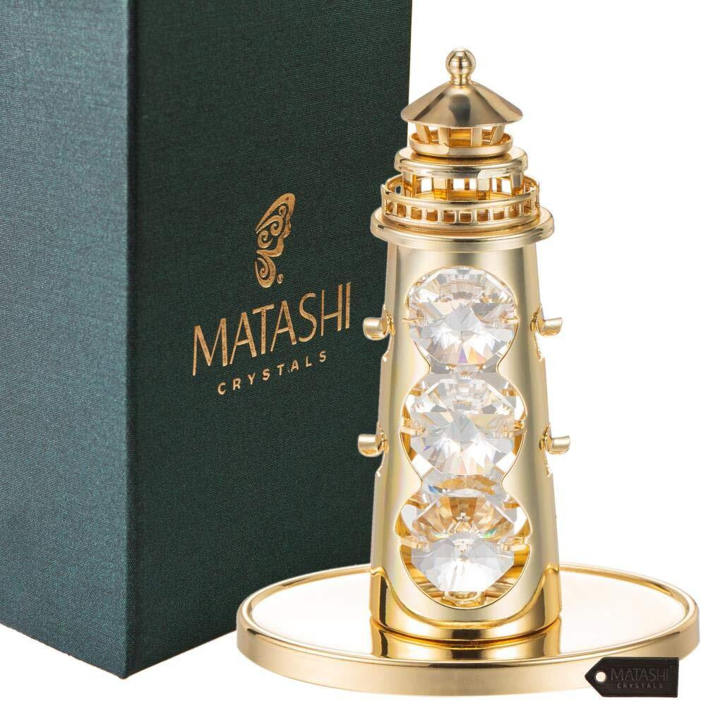 Matashi 24K Gold Plated Lighthouse D  Cor Ornament With Crystals | Table Top Showpiece For Living Room | Gift For Christmas Decoration, Birthday, Anniversary | Present For Mom Daughter Friends Family