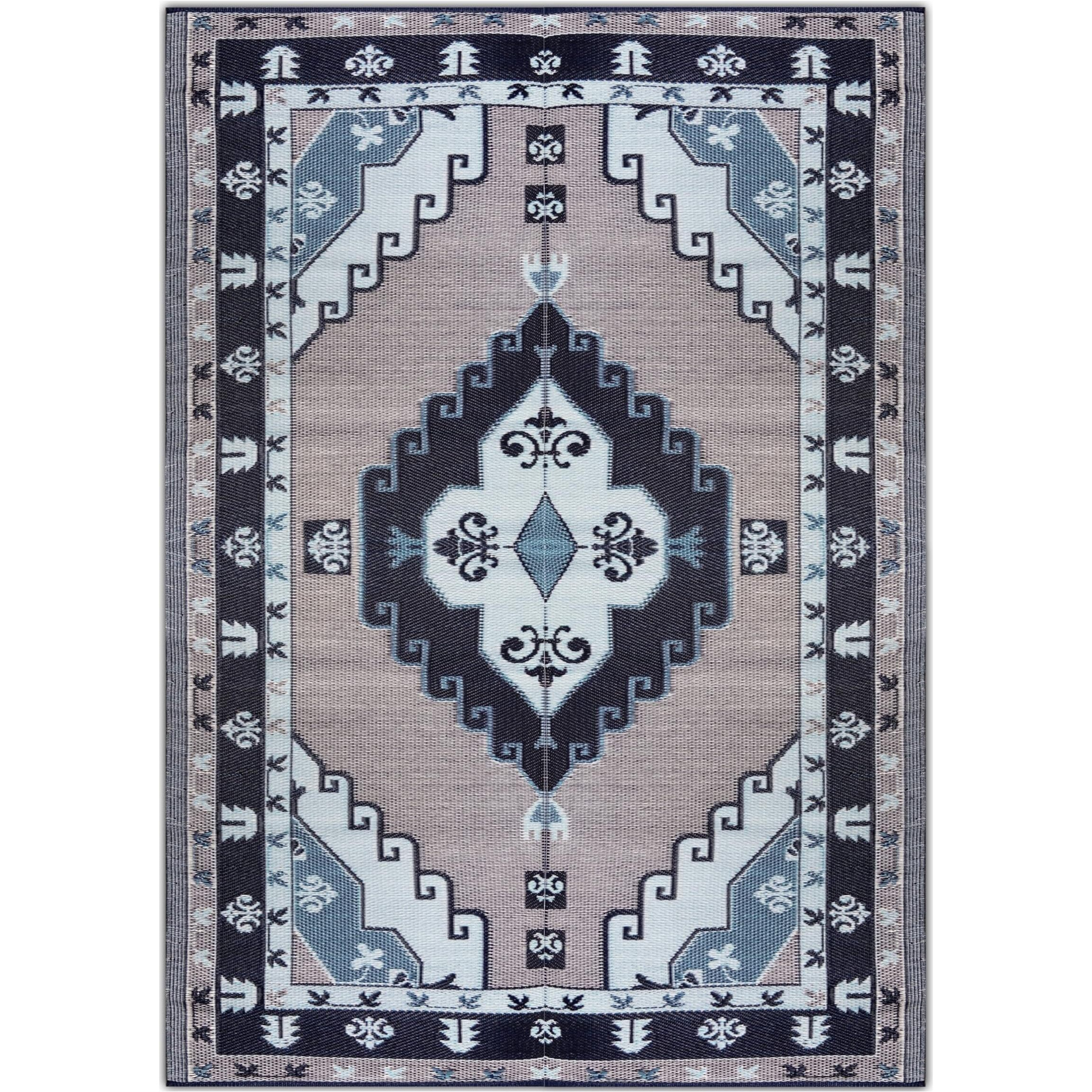 Balajeesusa Outdoor Rug - 6X9 Feet, Blue, Grey, Reversible, Portable, Duarable, Waterproof, Plastic Straw Patio Rugs, Large Rv Camper Mat 140