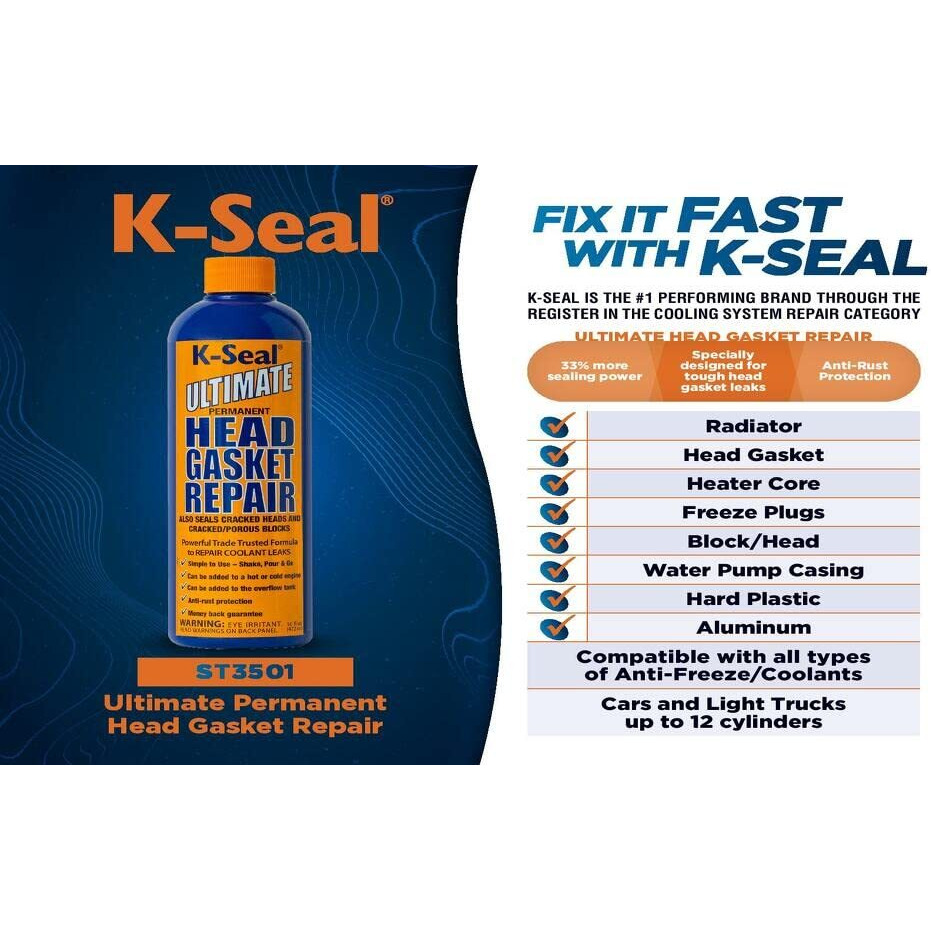 K-Seal St3501 Pour And Go Head Gasket Sealer, 16Oz, Permanent Repair For Blown Head Gaskets, Cracked Heads And Blocks