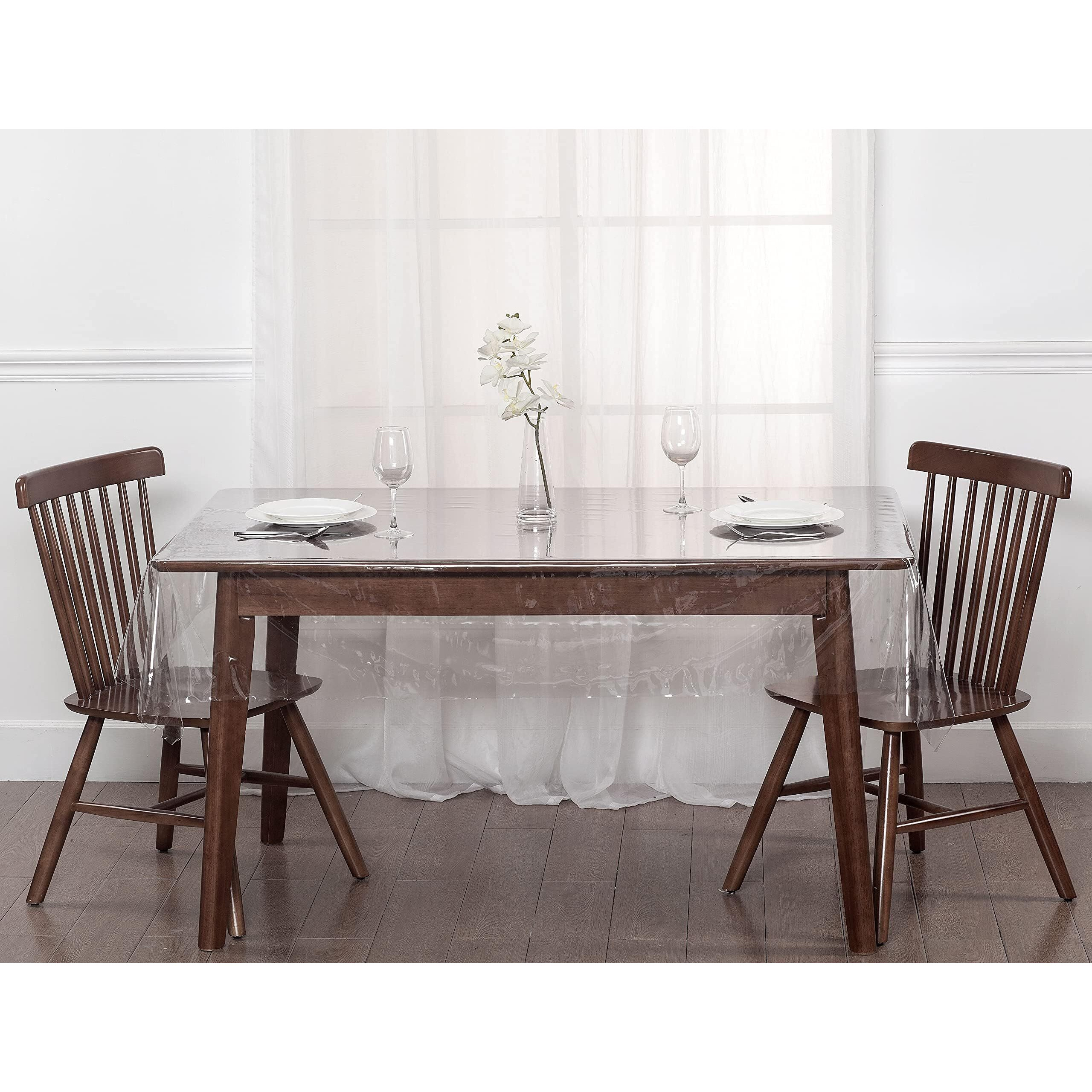Diamondhome Clear_Transparent Tablecloth Heavy Duty Kitchen Table Top Cover Water Proof Hard Plastic Vinyl Spills Protector (60"" X 90"")