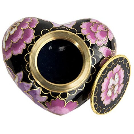 Oneworld Memorials Cloisonne Floral Heart Bronze Keepsake Urns - Extra Small - Holds Up To 3 Cubic Inches Of Ashes - Cloisonne Pink Cremation Urn For Ashes