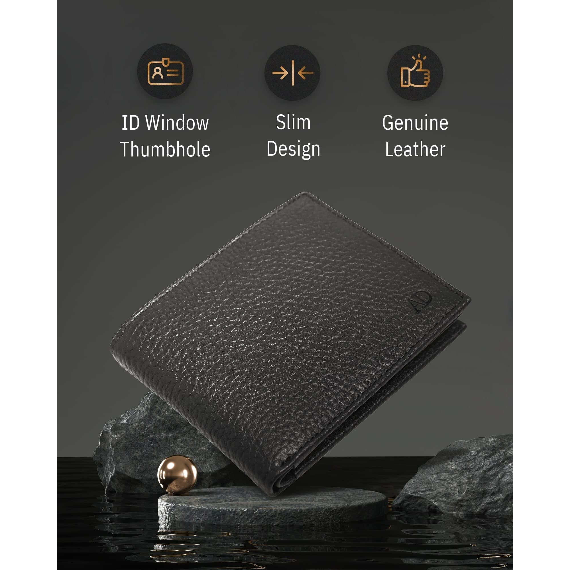 Access Denied Slim Leather Bifold Wallets For Men - Minimalist Mens Wallet Rfid Blocking Card Holder With Id Window Gifts For Men