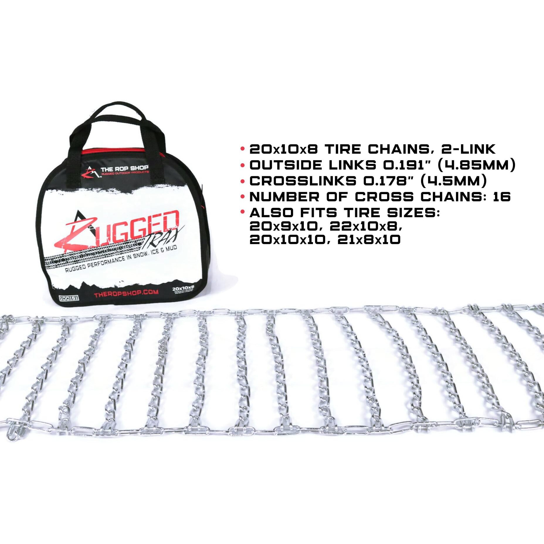 The Rop Shop Pair 2 Link Tire Chains 20X10.00X8 For Simplicty Lawn Mower Garden Tractor Rider