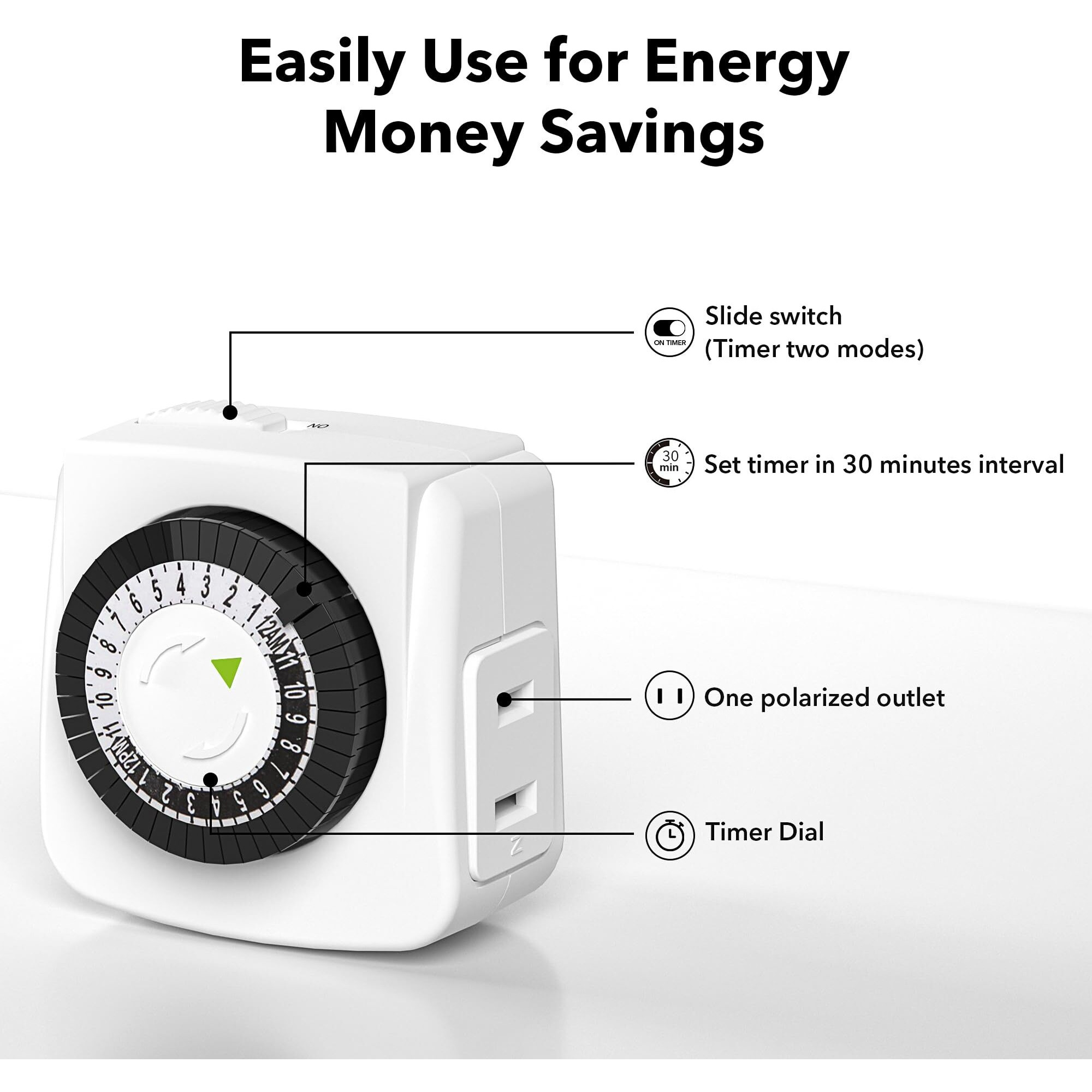 Bn-Link Indoor Timers Plug Mechanical 2 Prong 24-Hour Mini Lamp Timers 2 Pack, For Electrical Outlets, Fish Tank, Fans, Led Lights