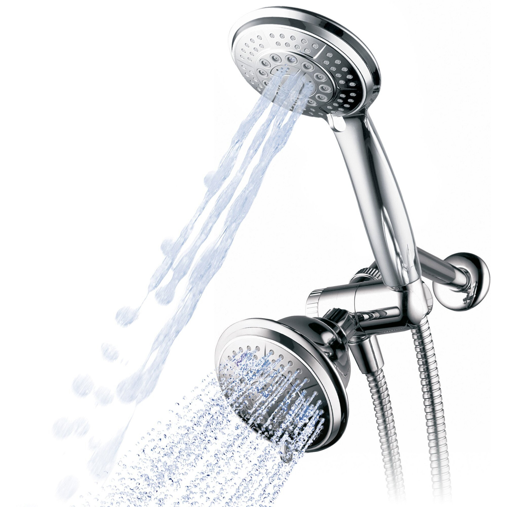 Hydroluxe 1433 Handheld Showerhead & Rain Shower Combo. High Pressure 24 Function 4"" Face Dual 2 In 1 Shower Head System With Stainless Steel Hose, Patented 3-Way Water Diverter In All-Chrome Finish