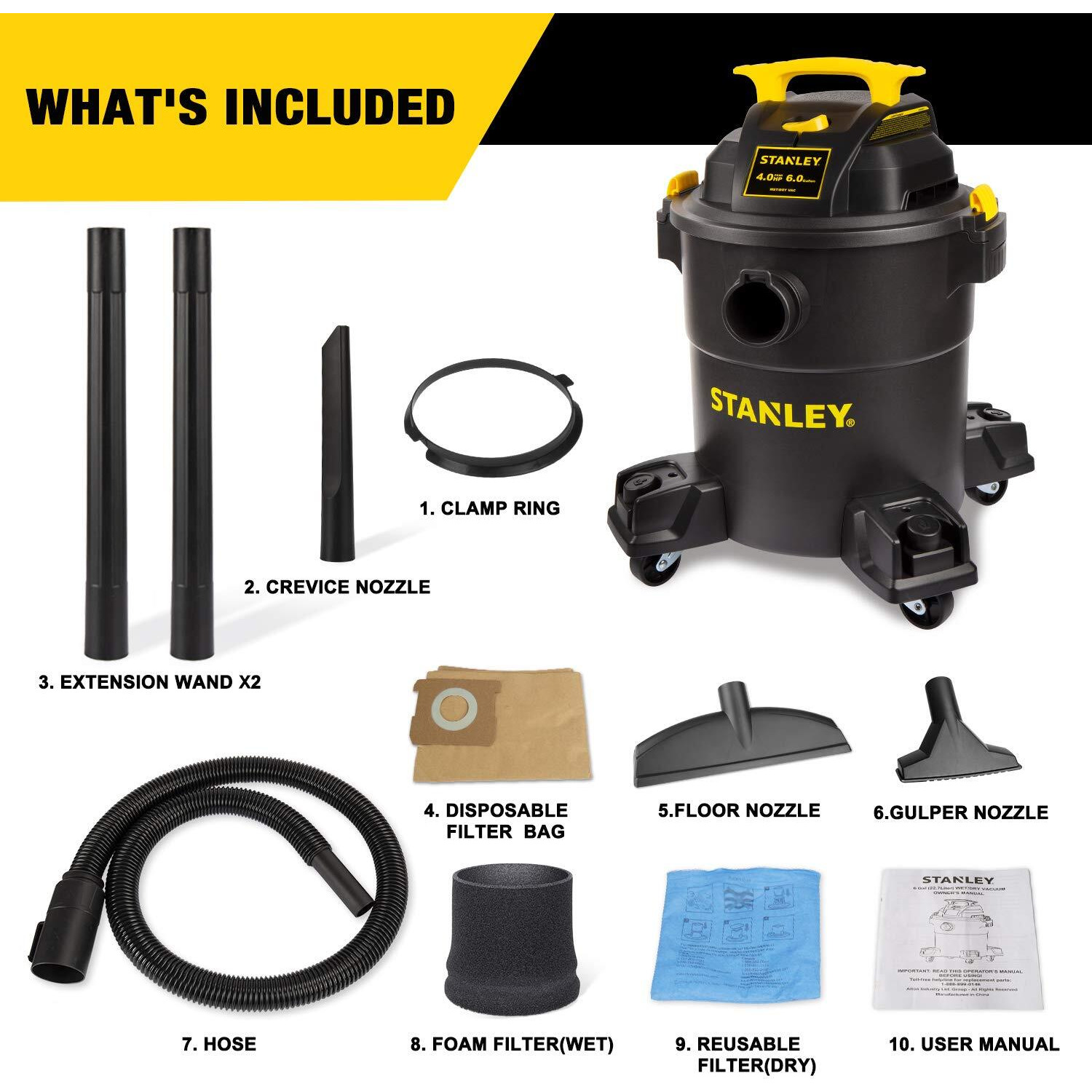 Stanley - Sl18116P Wet/Dry Vacuum, 6 Gallon, 4 Horsepower Black