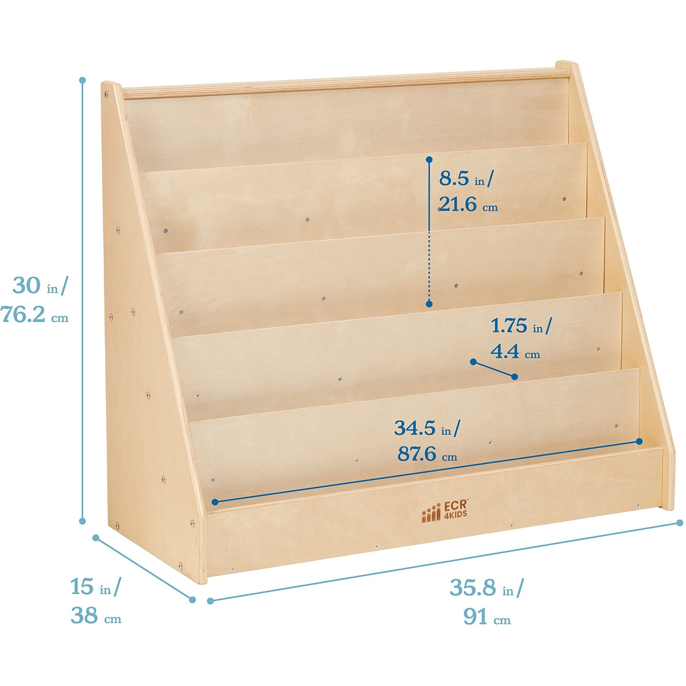 Ecr4Kids Single-Sided Book Display, Classroom Bookshelf, Natural