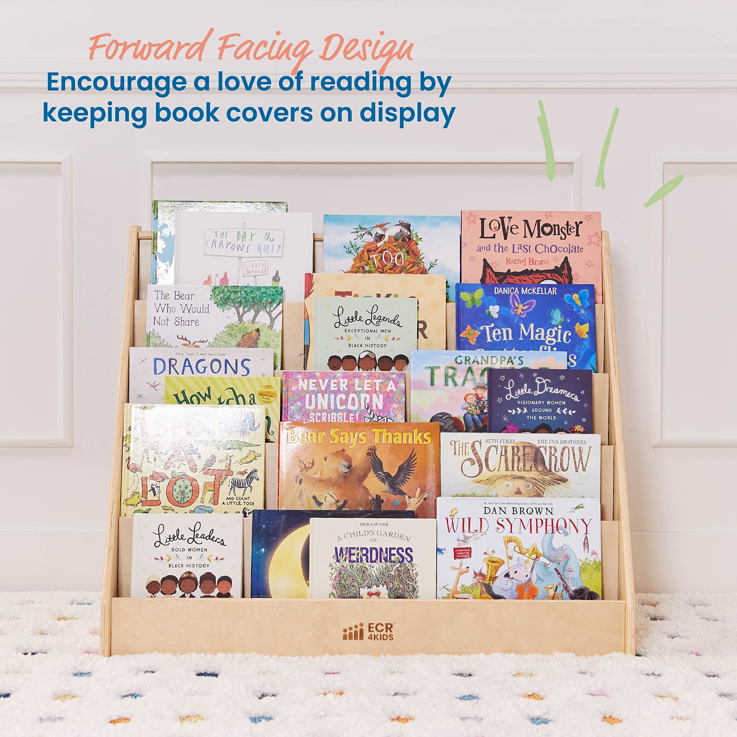 Ecr4Kids Single-Sided Book Display, Classroom Bookshelf, Natural
