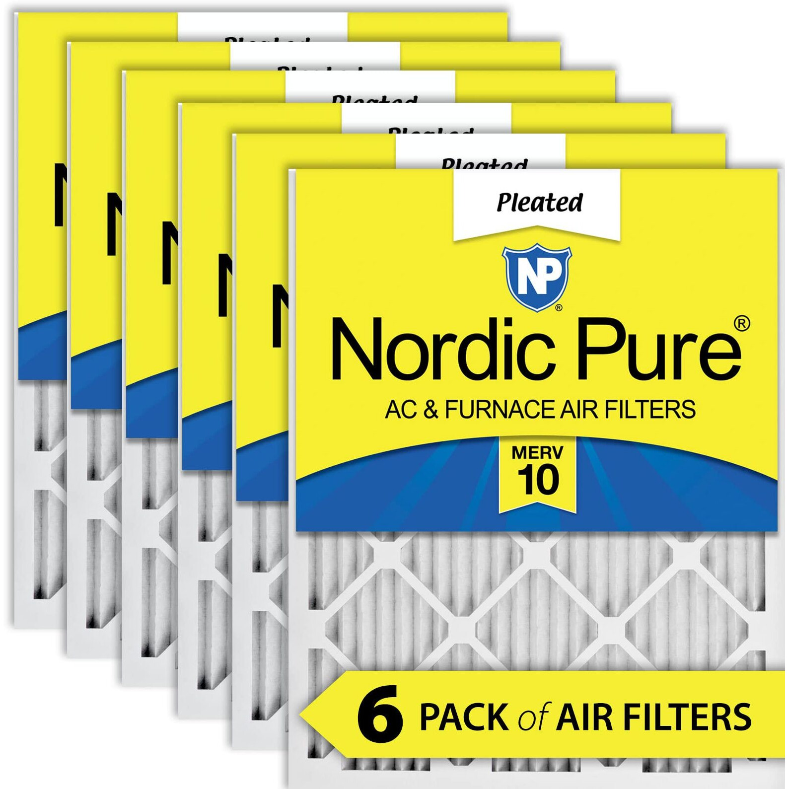 Nordic Pure 16X25X1 (15 1/2 X 24 1/2 X 3/4) Pleated Merv 10 Air Filters 6 Pack