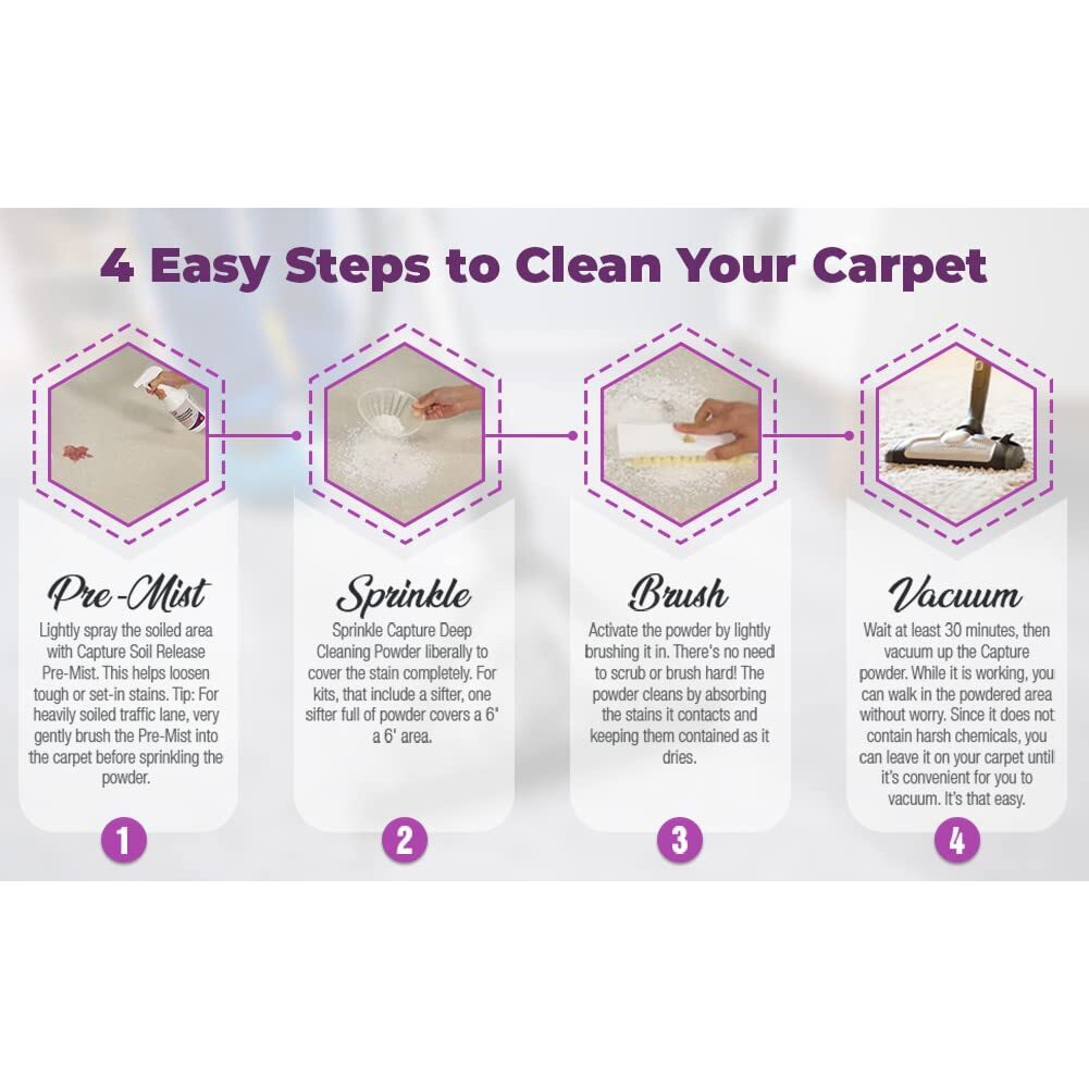Capture Carpet & Rug Dry Cleaner W/Resealable Lid - Home, Car, Dogs & Cats Pet Carpet Cleaner Solution - Strength Odor Eliminator, Stains Spot Remover, Non Liquid & No Harsh Chemical (8 Pound)