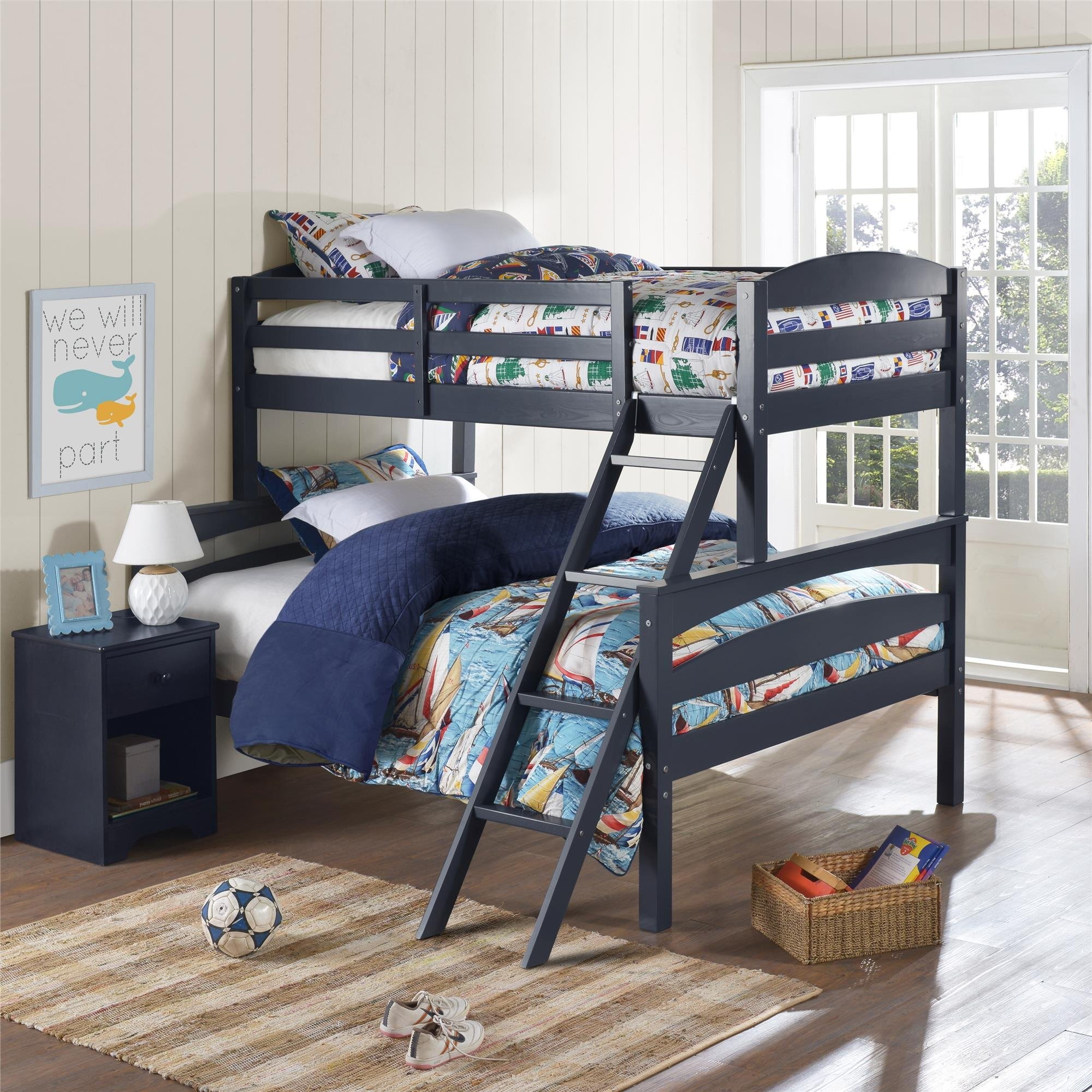 Dhp Brady Solid Wood Bunk Beds With Ladder And Guard Rail, Twin Over Full, Graphite