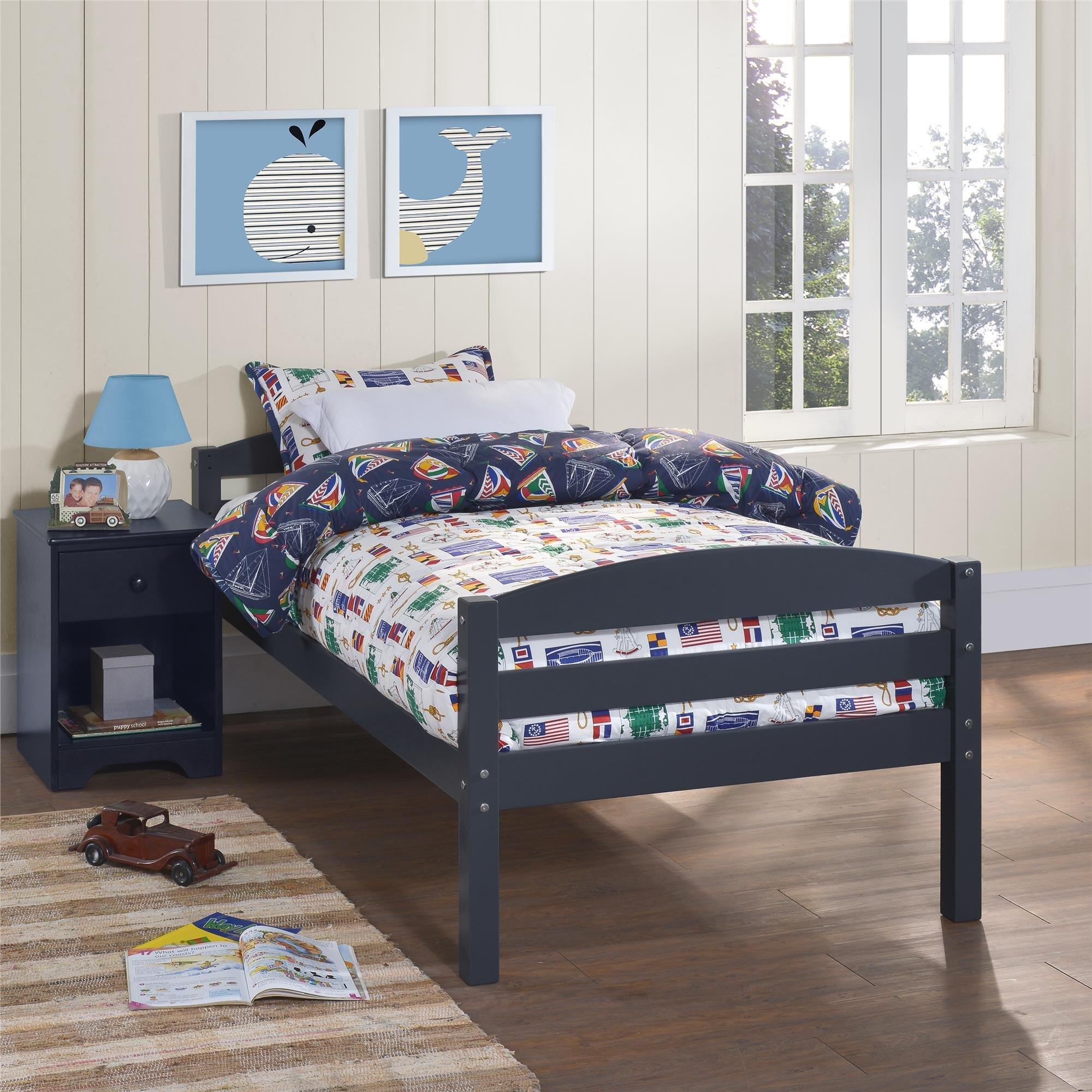 Dhp Brady Solid Wood Bunk Beds With Ladder And Guard Rail, Twin Over Full, Graphite