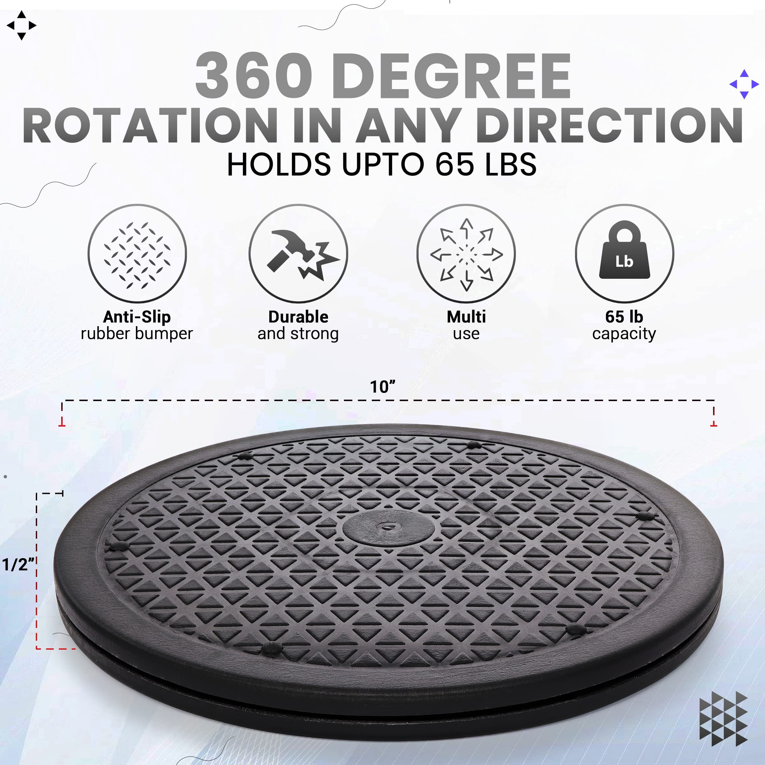 Lazy Susan Turntable Organizer, Non Skid Large Lazy Susan Turntable For Cabinet, Computer Or Laptop, Plastic Turn Table, Black 12 In, 1 Pc - By Rampro