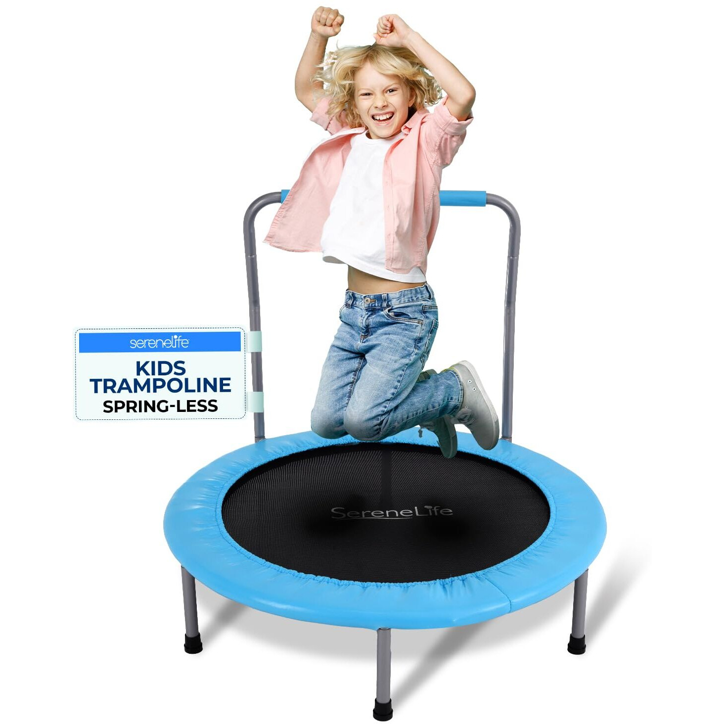 Serenelife 36"" Inch Portable Fitness Trampoline - Sports Trampoline For Indoor And Outdoor Use - Professional Round Jumping Cardio Trampoline - Safe For Kid W/Padded Frame Cover And Handlebar