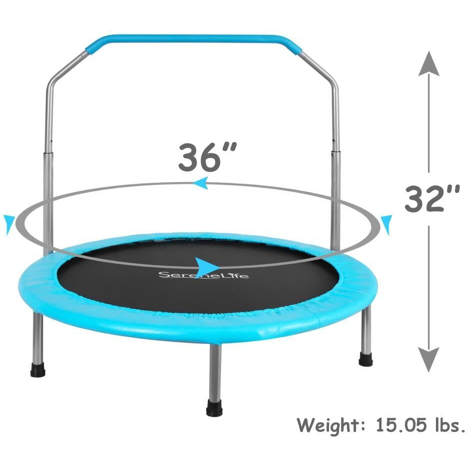 Serenelife 36"" Inch Portable Fitness Trampoline - Sports Trampoline For Indoor And Outdoor Use - Professional Round Jumping Cardio Trampoline - Safe For Kid W/Padded Frame Cover And Handlebar