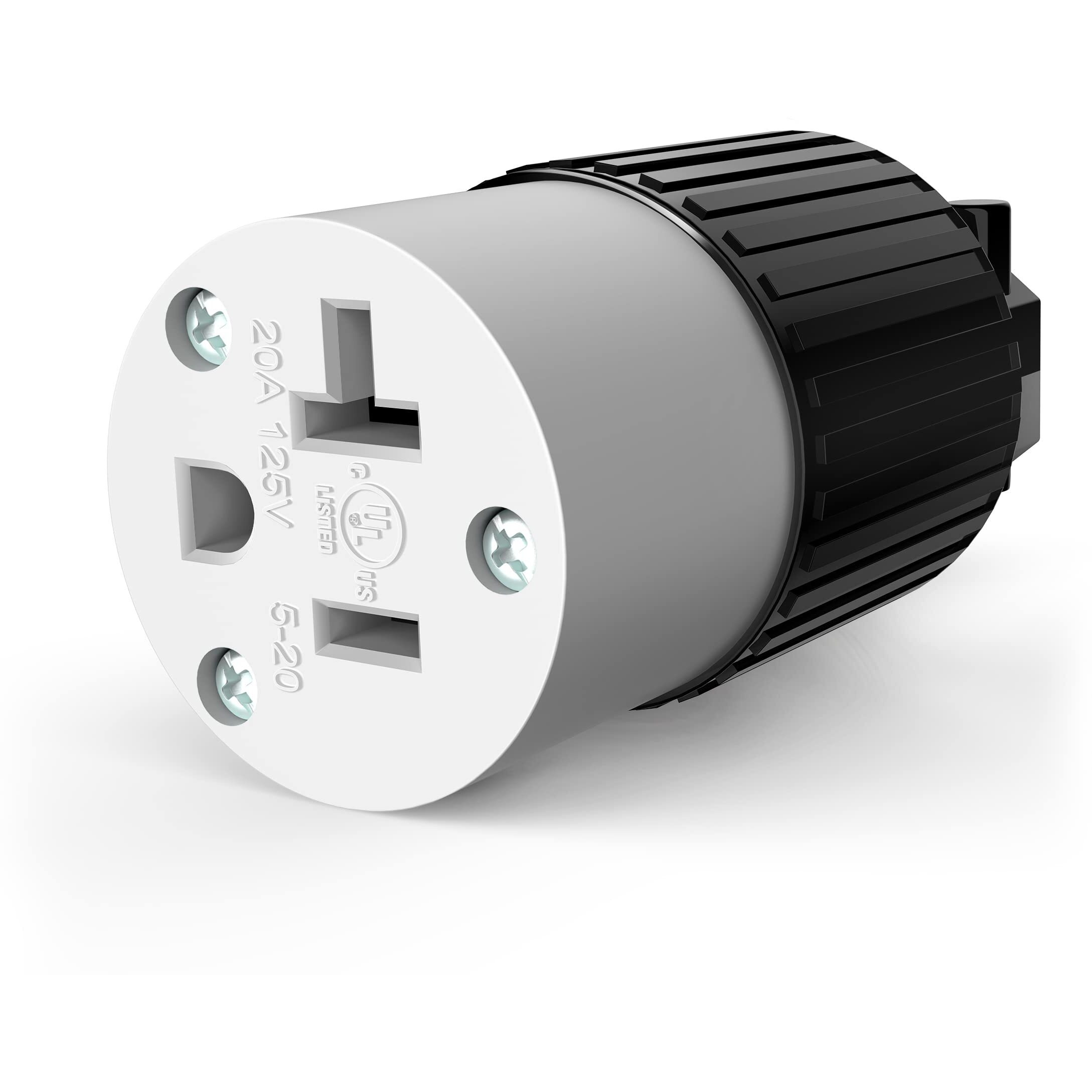 Enerlites Nema 5-20R Straight Blade Connector, Female Plug Replacement Cord Outlet, 20 Amp, 125 Volt, 2 Pole, 3 Wire Grounding, Industrial Grade, Heavy Duty, Ul Listed, 66211-Bk, Black