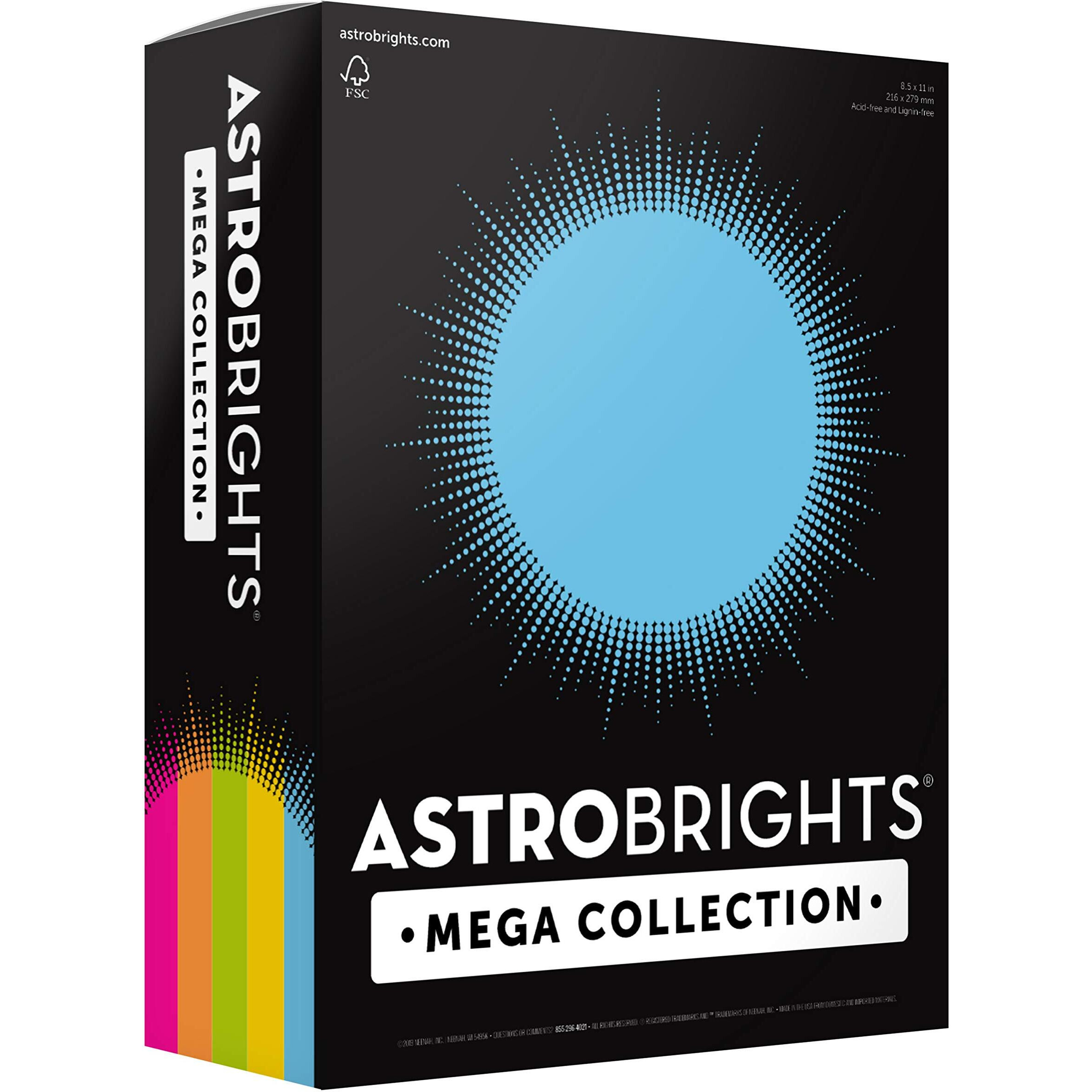 Astrobrights Mega Collection, Colored Paper, "&quotBrilliant"" 5-Color Assortment, 625 Sheets, 24 Lb/89 Gsm, 8.5"" X 11 - More Sheets (91684)