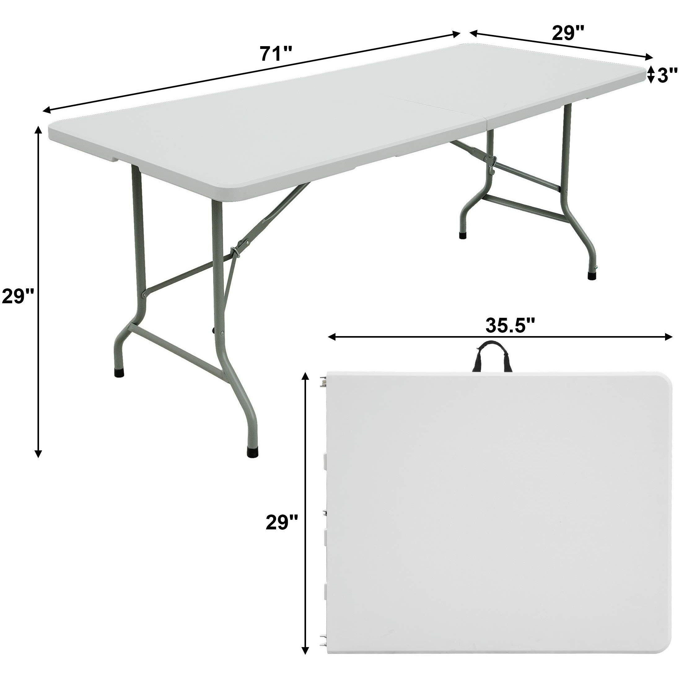 Forup 6Ft Table, Folding Utility Table, Fold-In-Half Portable Plastic Picnic Party Dining Camp Table (White)