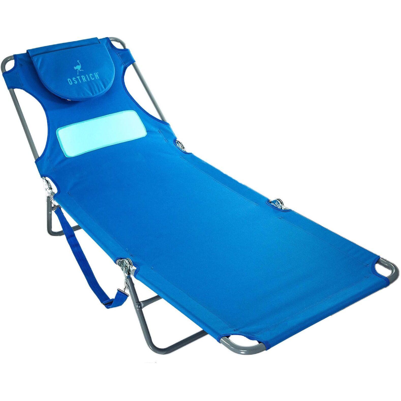 Ostrich Ladies Comfort Lounger Portable Reclining Outdoor Patio Beach Lawn Camping Pool Tanning Chair With Chest Support, Ocean Blue